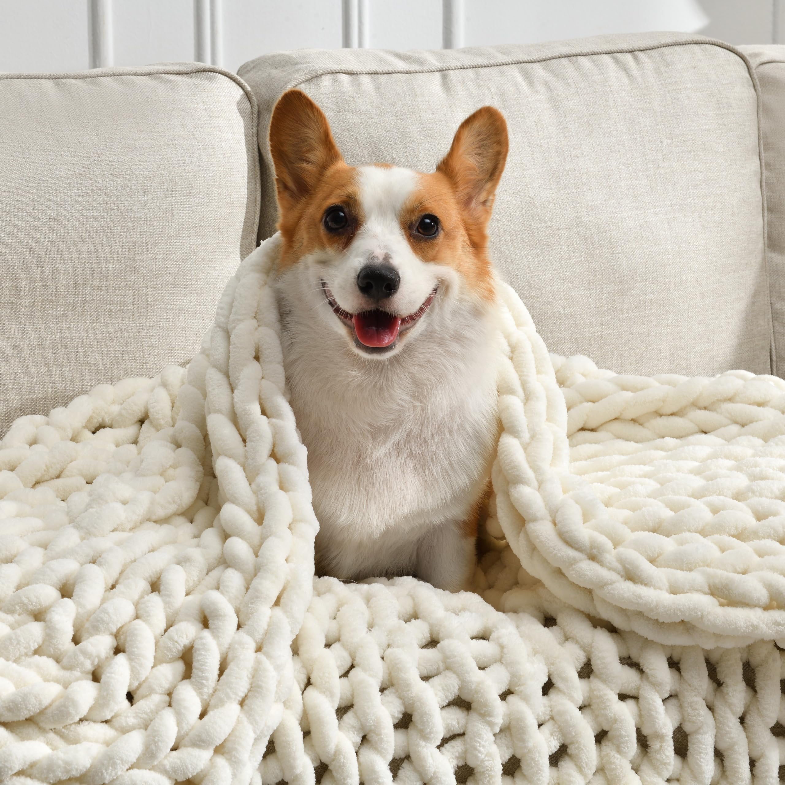 Feabuccy Soft Chunky Knit Blanket, 50X60 In Handmade Thick Chenille Yarn Throw without Shedding & Raveling, Aesthetic & Cozy Home Decor with Couch