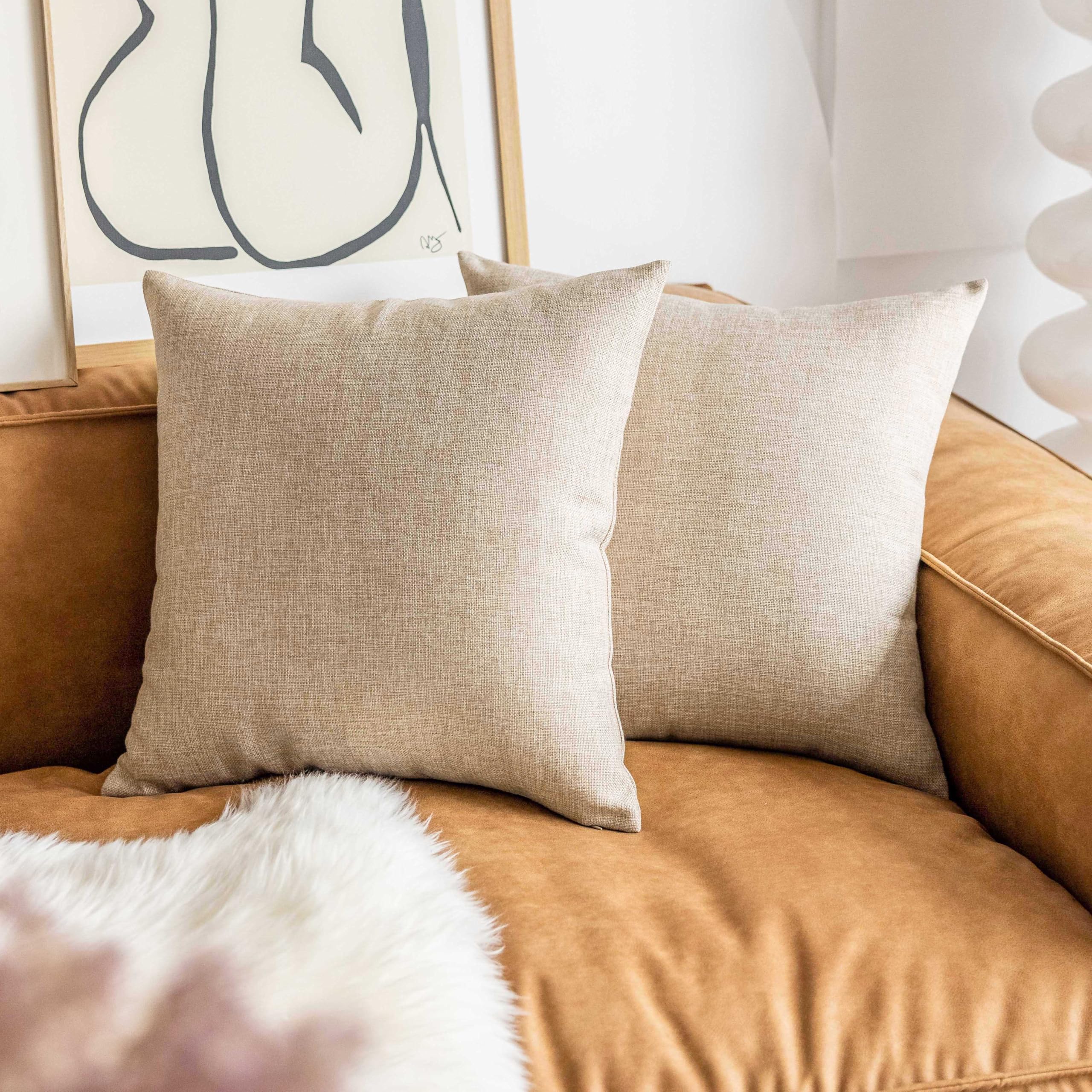 Demetex Linen Cushion Covers 45x45 cm Decorative Beige Cushion Cases Square Neutral Cushions for Party Birthday Dining Room, 45cm x 45cm, Set of 2, Light Linen — image 1