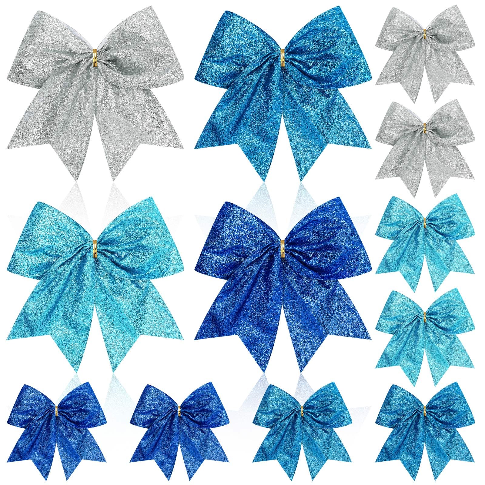 Daifunli 12 Pcs 6 Inch Christmas Bow Decorations Glitter Wreaths Bows Small Christmas Tree Bow Shiny Sequin Bow Ties Xmas Bows for DIY Craft Gift Wrapping Holiday Party Basket Ornaments(Blue)