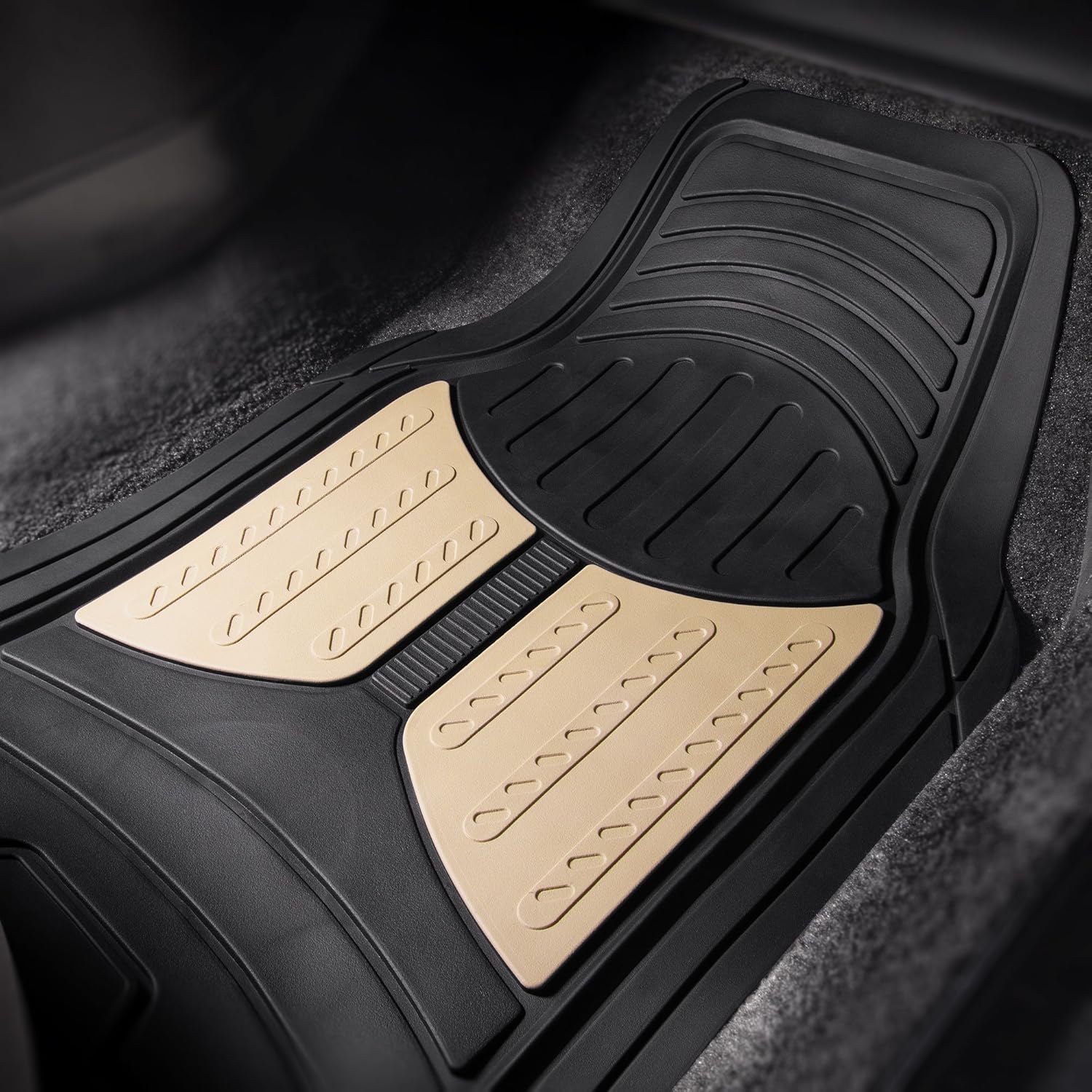 Automotive Floor Mats Climaproof for All Weather Protection Universal Fit Heavy Duty Rubber Fits Most Cars, SUVs, and Trucks, Full Set Trim to Fit FH Group Beige