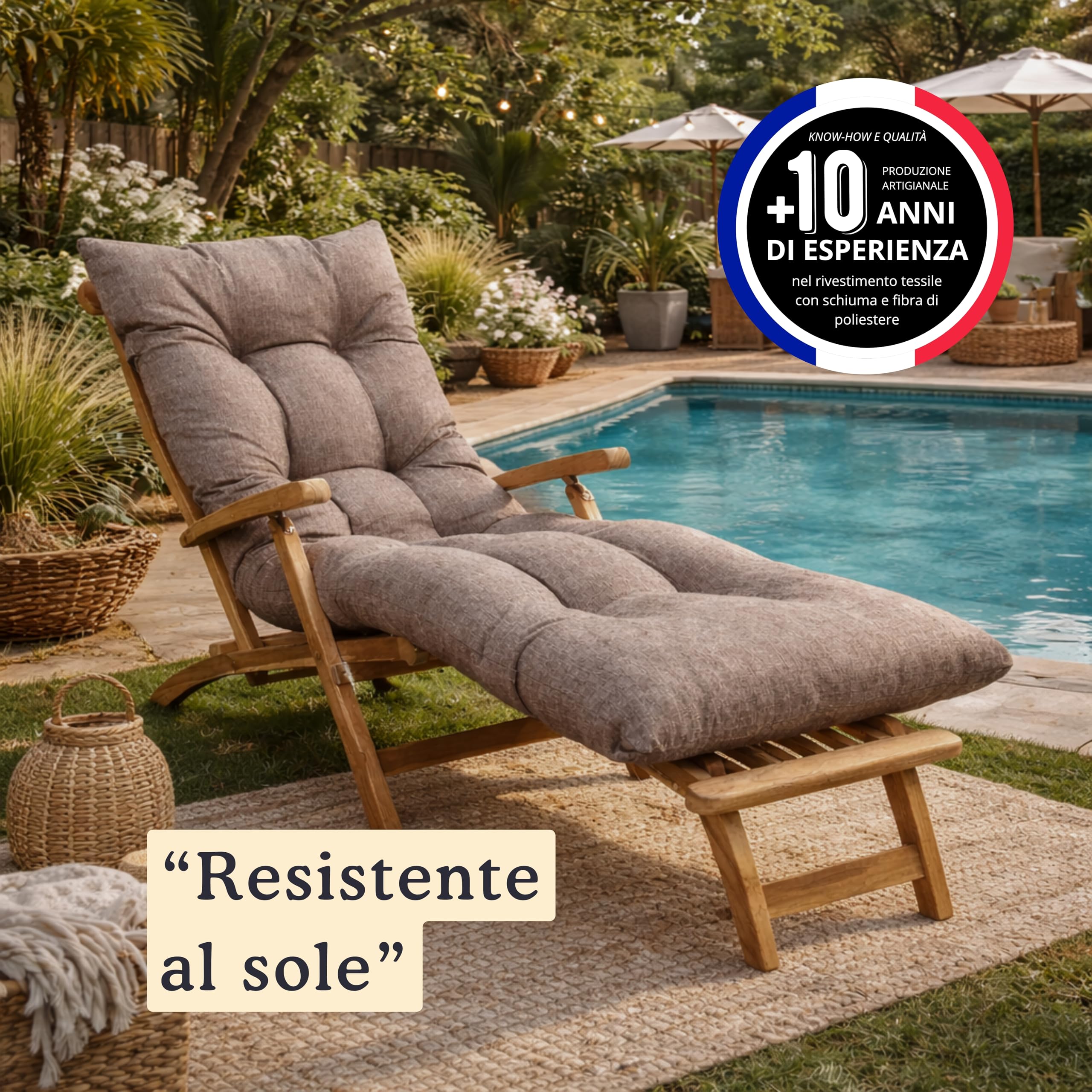 bananair - Cuscino per Lettino Prendisole - Materassino Spesso, Morbido e Confortevole, Generosamente Imbottito con Schiuma - Cuscino Sdraio da Esterno, Facile da Installare (185x60x15 cm, Beige)