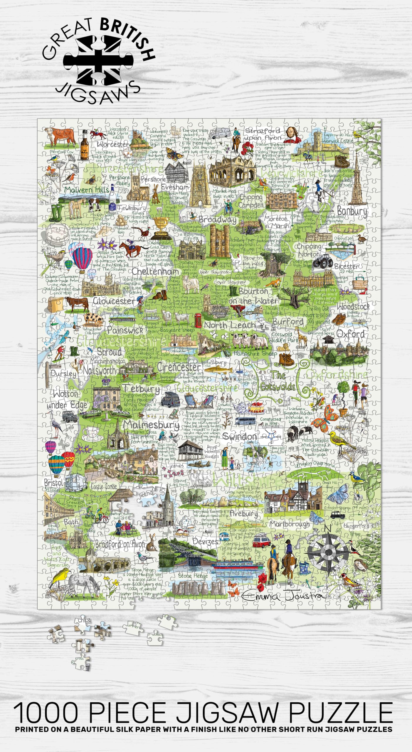 The Cotswolds & Surrounds 1000 Piece Jigsaw Puzzle; Emma Joustra art Collection; Eco-Friendly, Gift for Adults & Families - Image 2