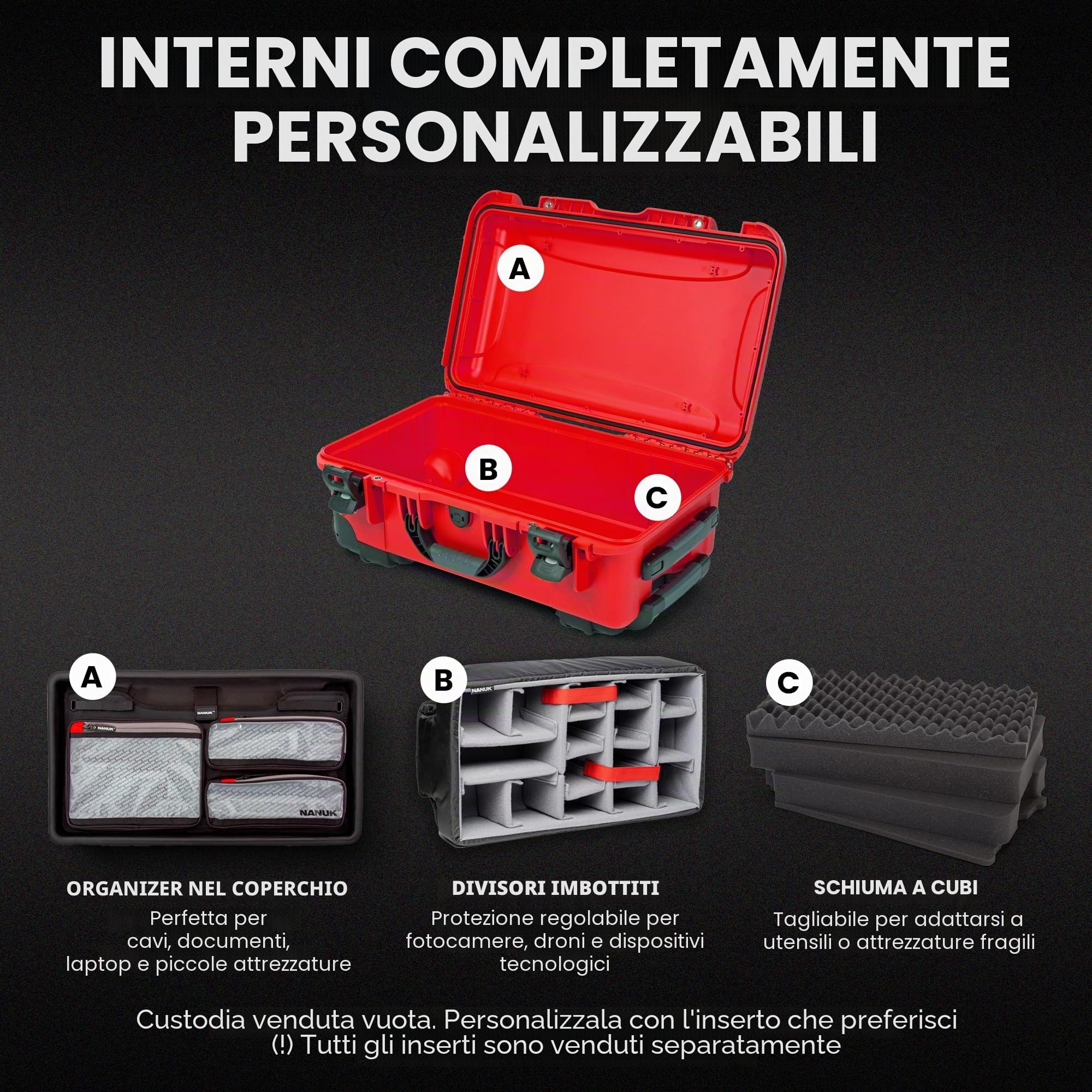 NANUK 935 - Valigia protettiva leggera e impermeabile in resina NK-7 con inserto in schiuma personalizzabile e organizer per il coperchio (25,1 cm x 40,9 x 25,7 cm)