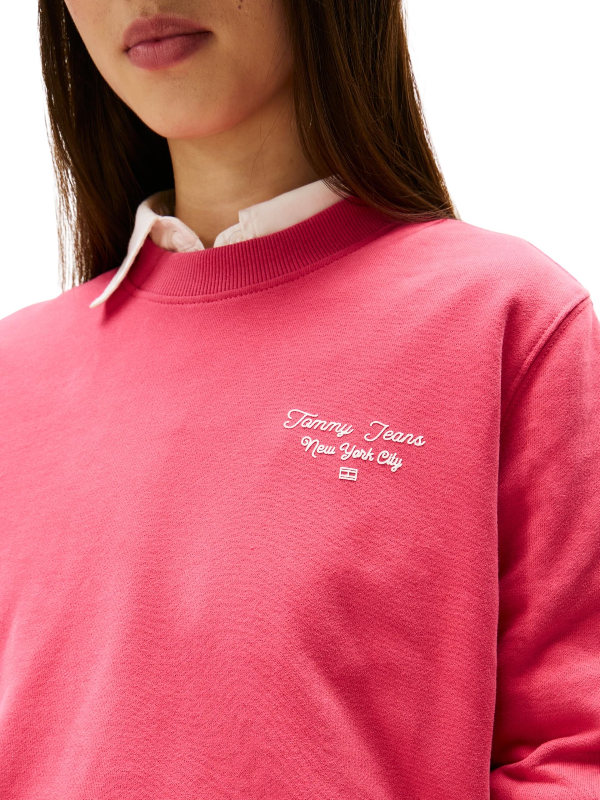 Tommy Jeans Donna Felpa Logo in Cotone, Rosso (Vintage Cerise), 1XL