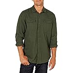 Amazon Essentials Men's Long-Sleeve Flannel Shirt, Regular-Fit, Two Pockets, Olive Heather, Small