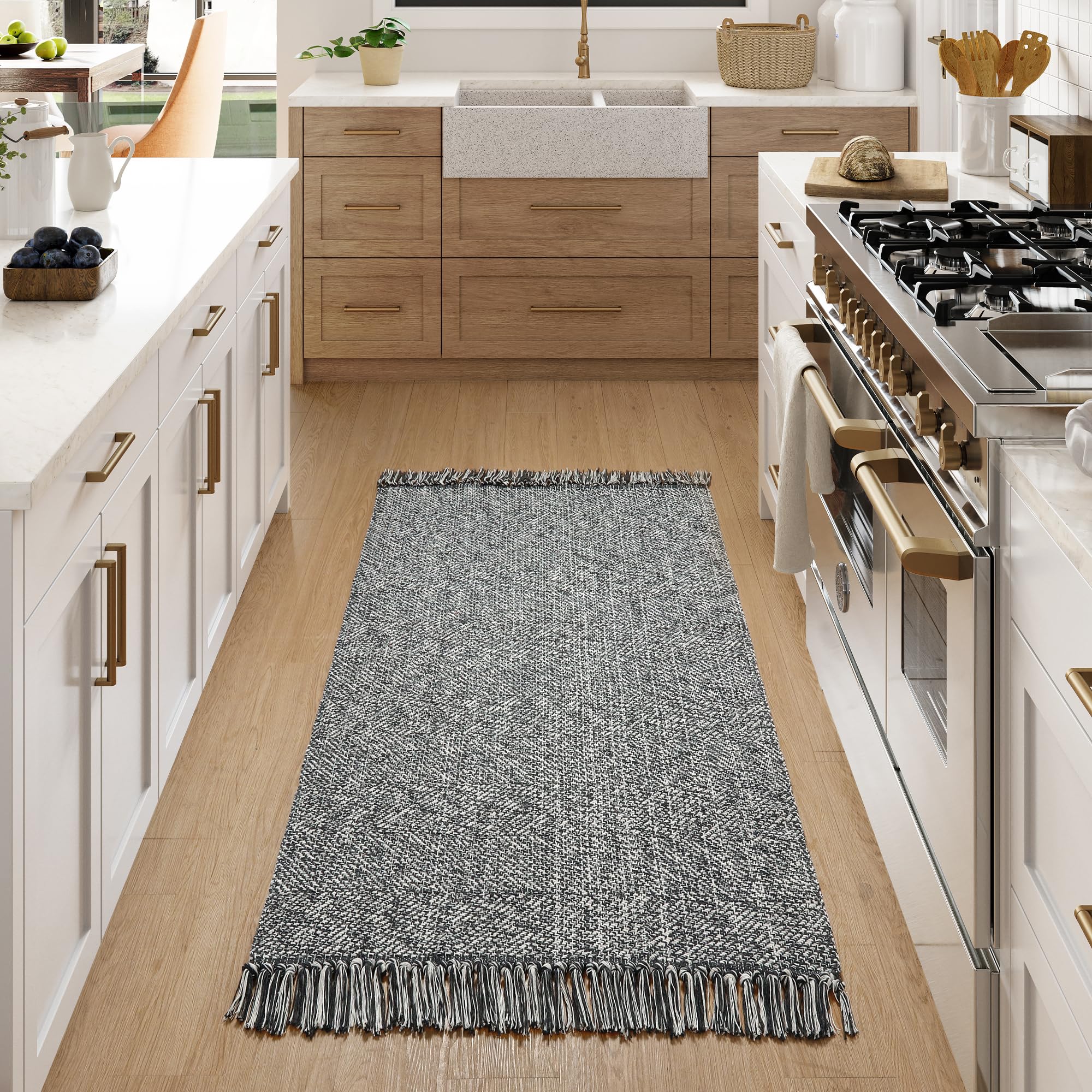 Photo 1 of Collive Washable Area Rug 3' x 5', Modern Woven Kitchen Rugs, Grey/Cream Braided Cotton Rug Indoor Door Mat Throw Carpet for Entryway Living Room Nursery Mudroom Laundry Room