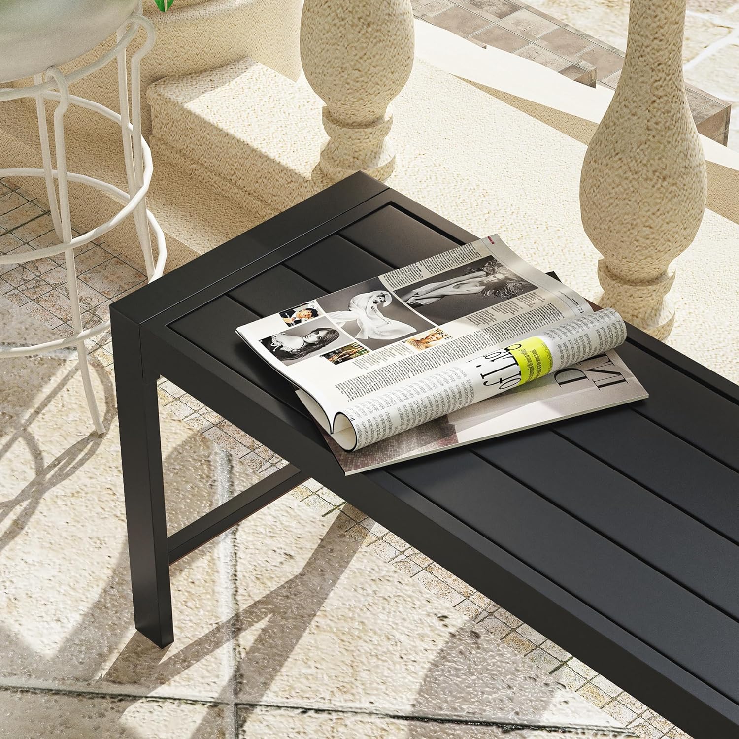 VICLLAX 2 Pieces Outdoor Garden Backless Bench, 51.2" Metal Bench Steel Frame for Porch, Lawn, Balcony, Backyard and Park, Black