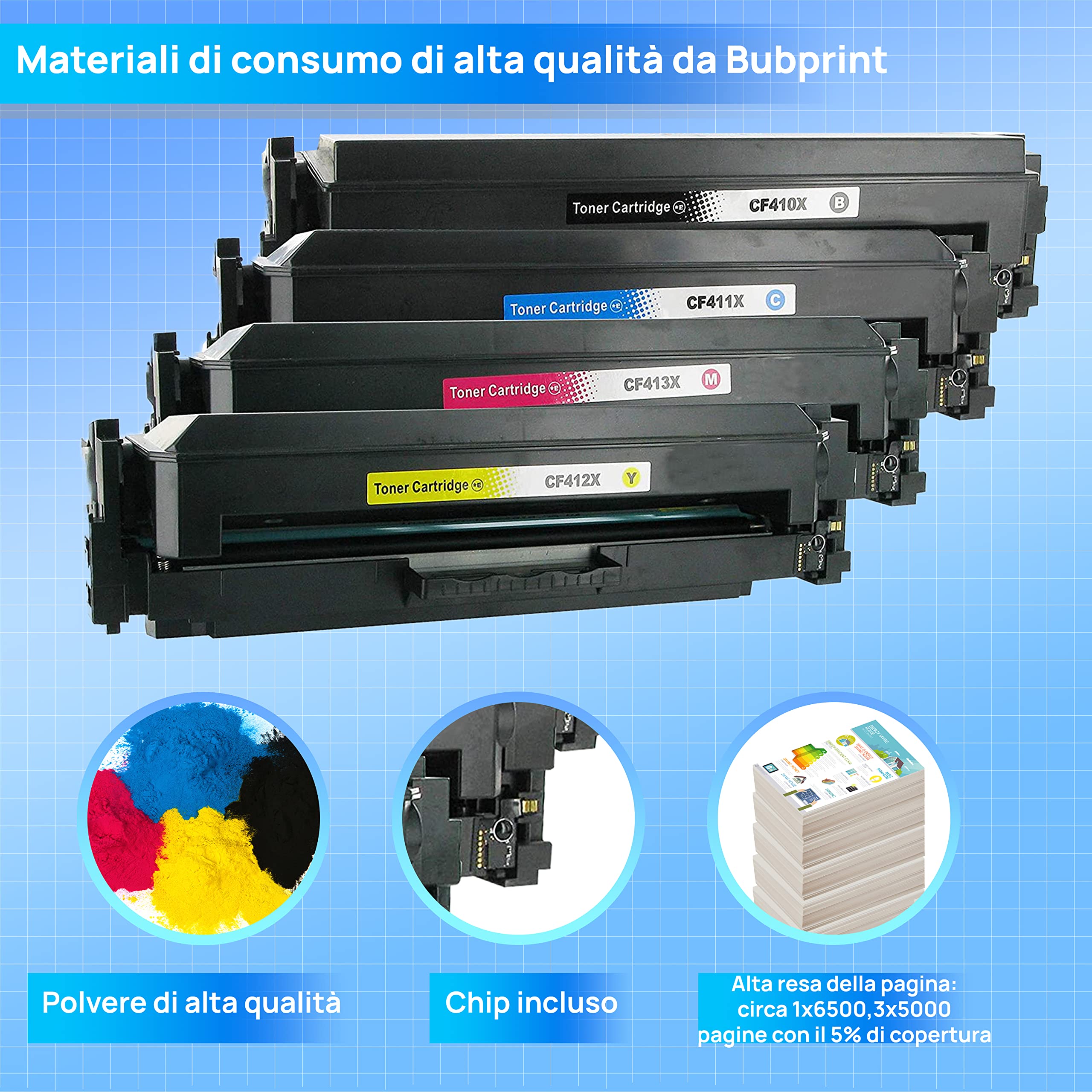 Bubprint 4 Toner compatibili con HP 410X CF410X CF411X CF412X CF413X | Per Color LaserJet Pro M452DN M452DW M452NW MFP M377DW M477FDN M477FDW