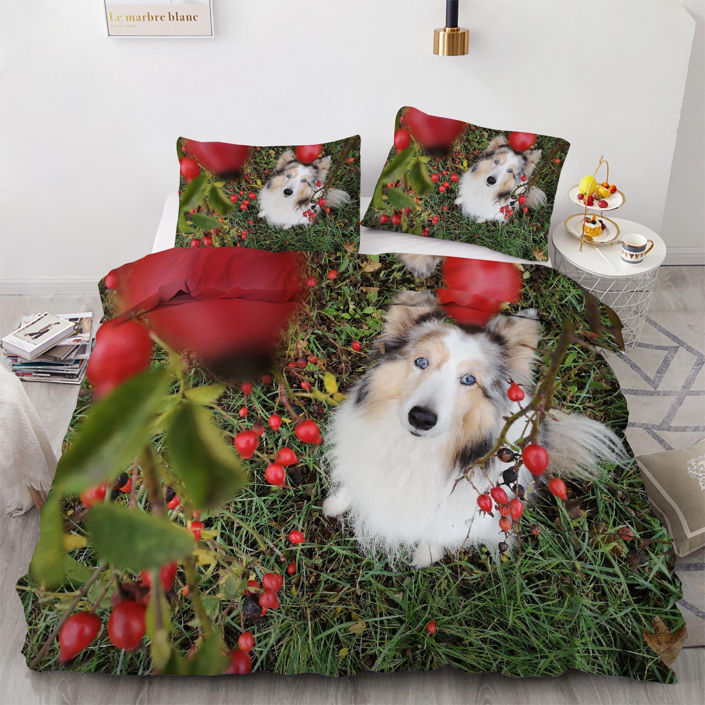 Housse de couette 200x200 Shetland zippée anti-glissement lit double 3 pièces