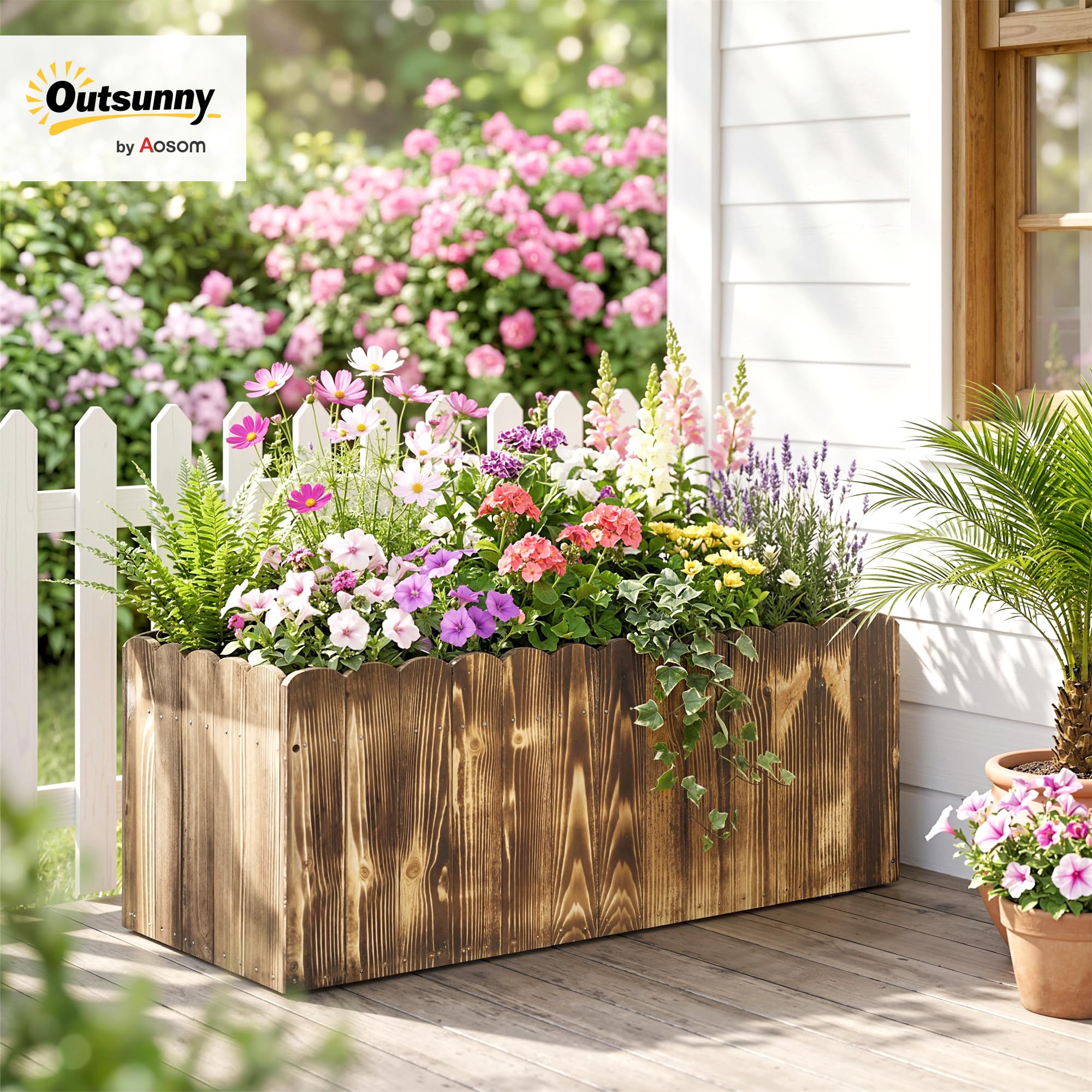 Outsunny – Jardinera para plantas - Macetero rectangular fabricado en madera de abeto - Medidas 80 x 33 x 30 cm