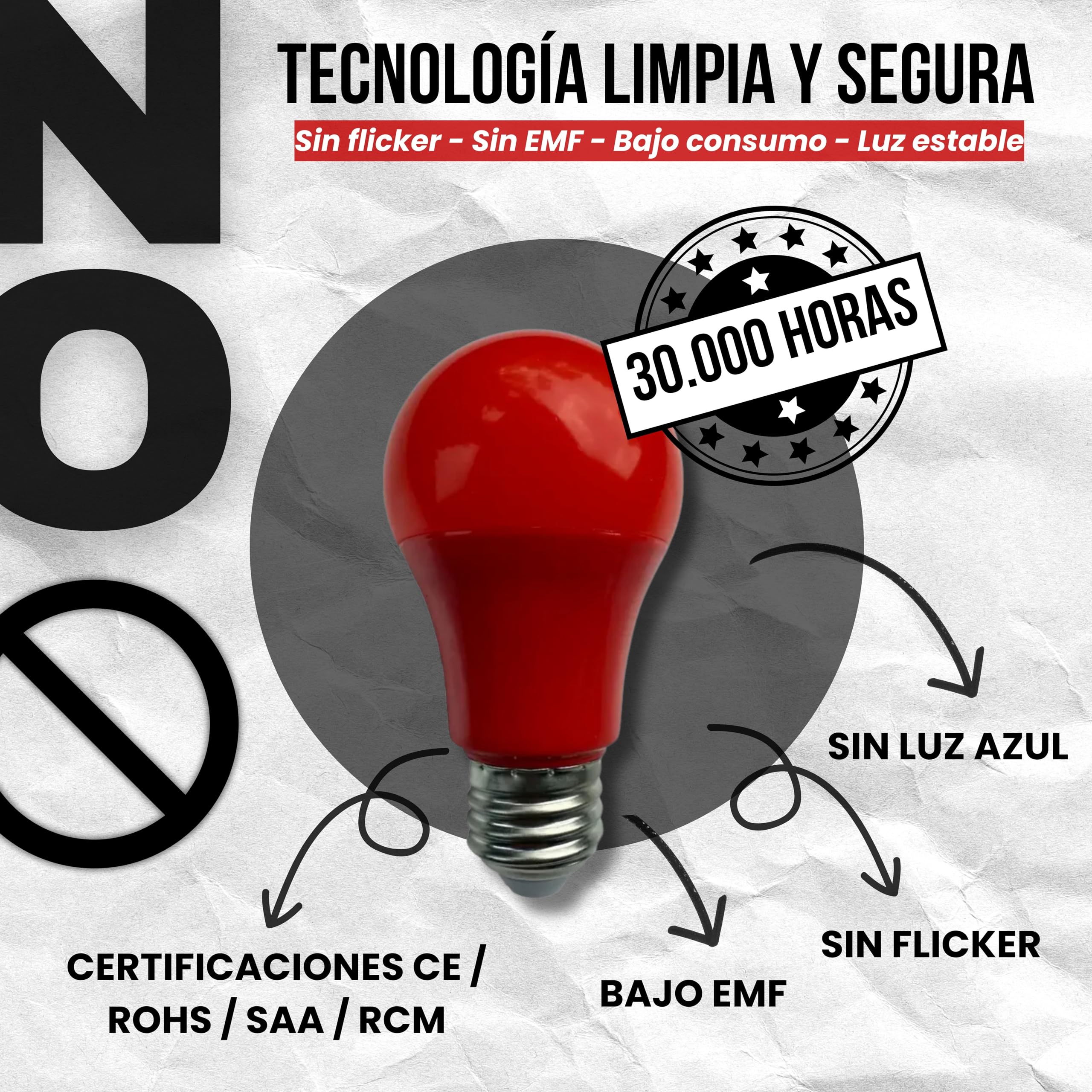 Bombilla Circadiana PRO | Infrarrojo 850nm + 660nm | Cero Luz Azul, Sin Flicker, Bajo EMF | 12W | E26/E27 | Luz Terapéutica de Ritmo Circadiano
