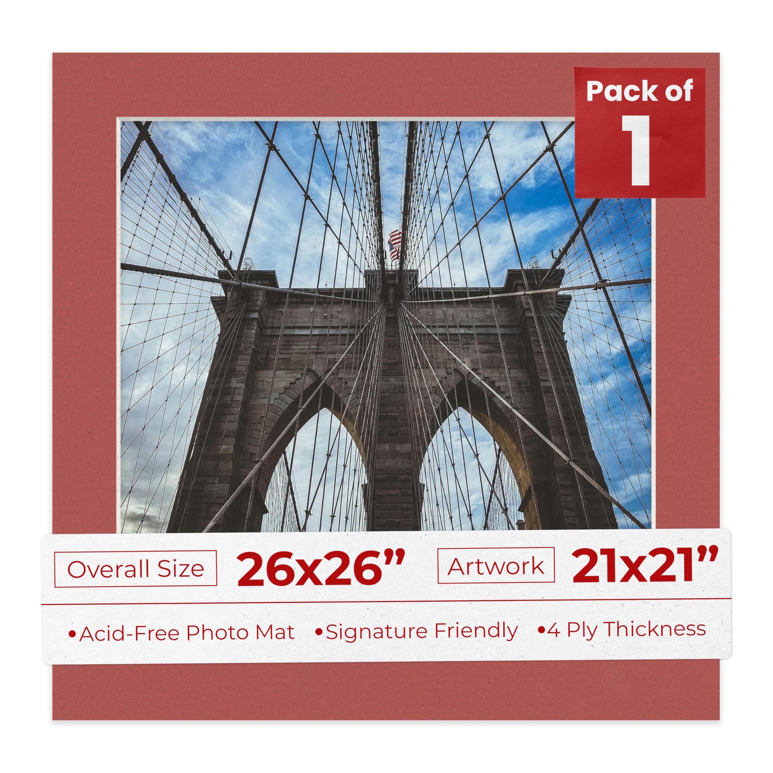 26x26 Mat Bevel Cut for 21x21 Photos - Precut Brick Red Square Shaped Photo Mat Board Opening - Acid Free Matte to Protect Your Pictures - Bevel Cut for Family Photos, Pack of 1 Matboard-image-48