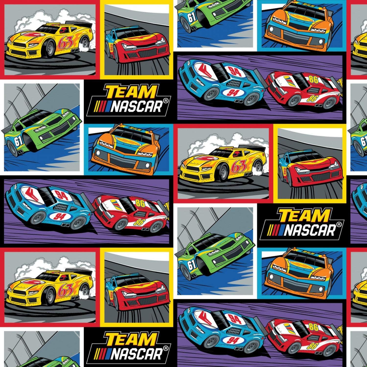 NASCAR Fabric Racing Blocks in Multi Premium Quality 100% Cotton Fabric by The Yard