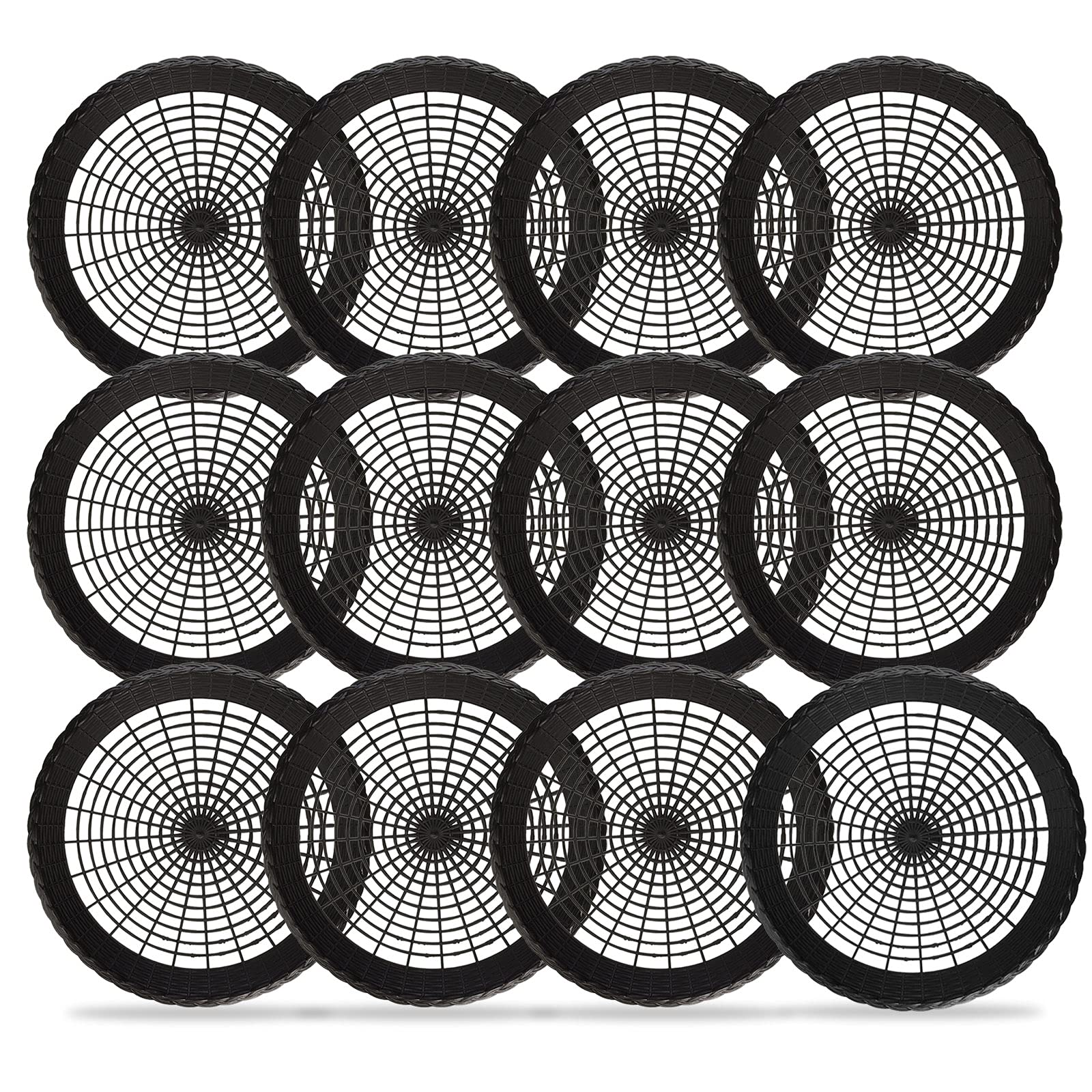 KAILIYA 12 pcs Paper Plate Holder in Black - 9”Paper Plate Holders Plastic Heavy Duty - Plastic Paper Plate Holder - Reusable - Woven- Wicker Paper Plate Holders