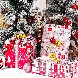 MAYPLUSS Wrapping Paper Roll - Mini Roll - 17 inch X 120 inch Per roll - 3 Different Red and White Christmas Design with Glitter Metallic Foil Shine (42.3 sq.ft.ttl)