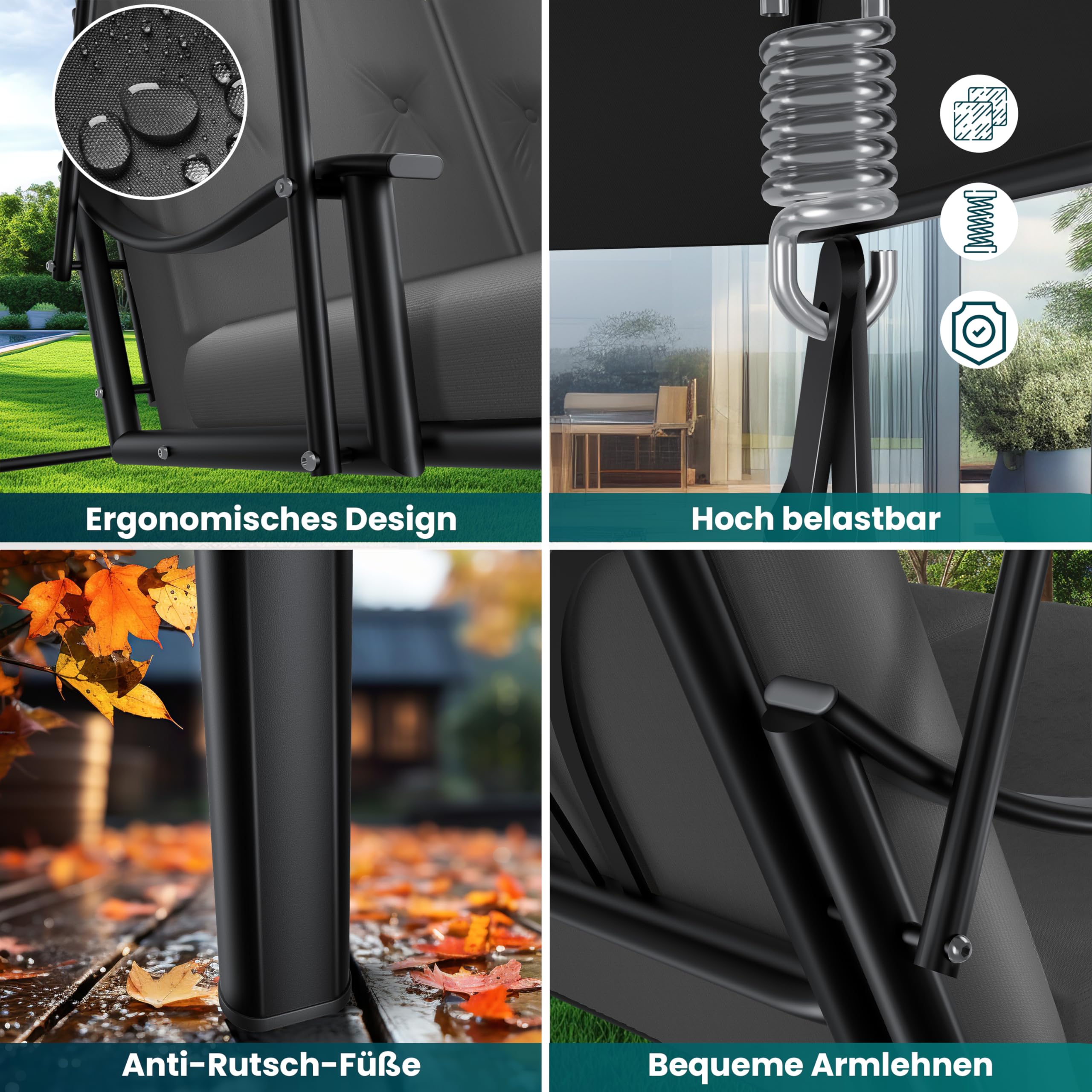 KESSER® Hollywoodschaukel mit Sonnendach 3-Sitzer & Sitzpolster-Auflage | Gartenschaukel bis 360kg belastbar | Gartenliege mit Anti-Rutsch-Füßen | Schaukelbank wasserabweisend für Outdoor & Indoor