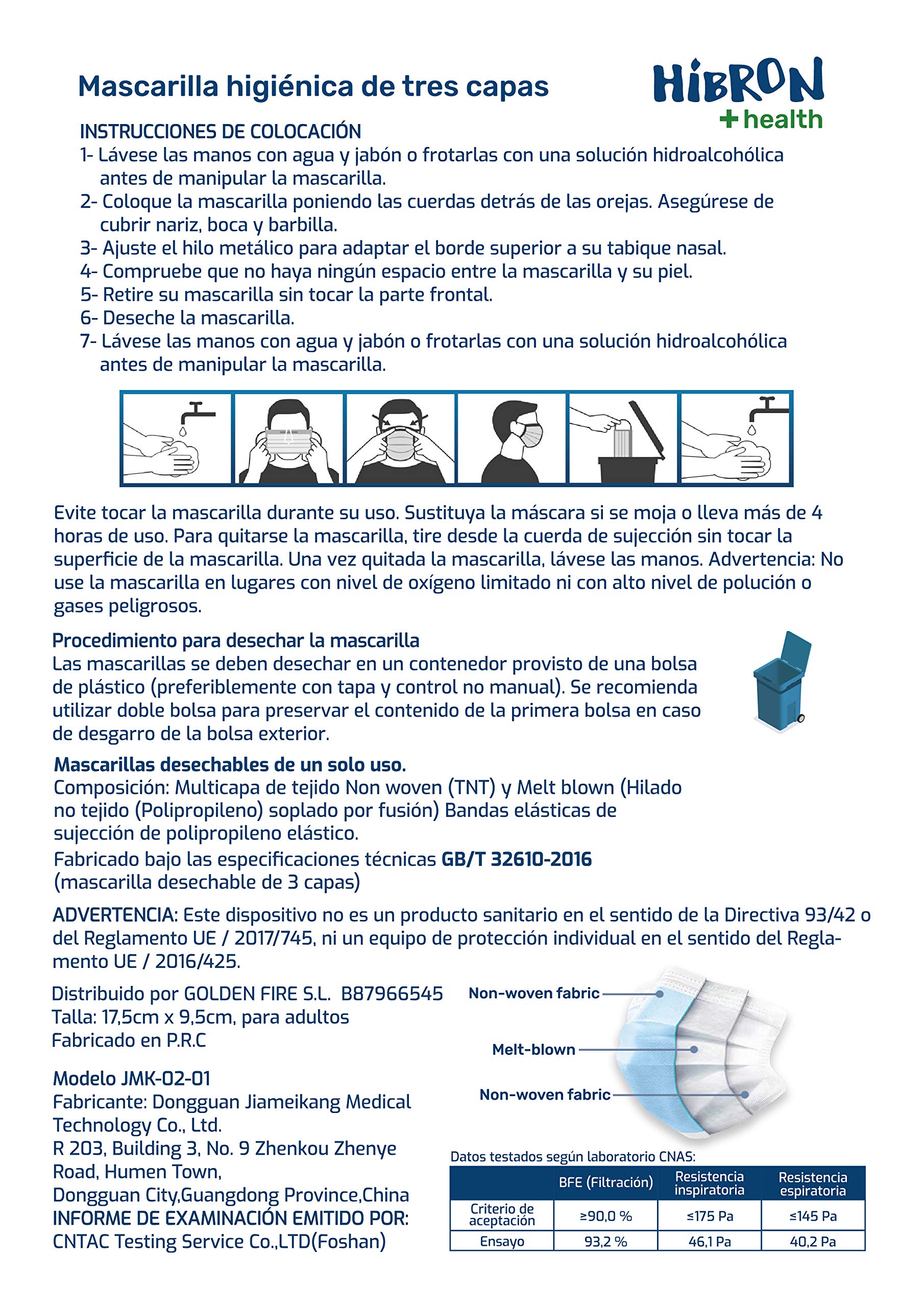 600 Mascarillas Desechables Homologadas CWA 17553: 2020 con Método de Ensayo BFE: EN14683:2019 en España, BFE > 99%