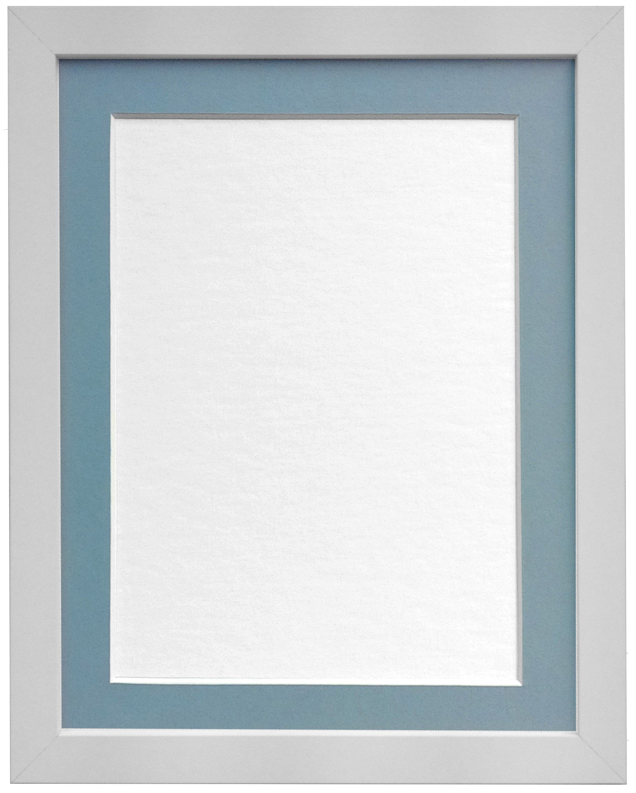 FRAMES BY POST 25mm White Picture Photo Frame with Blue Mount A2 For Pic Size A3 (Plastic Glass)