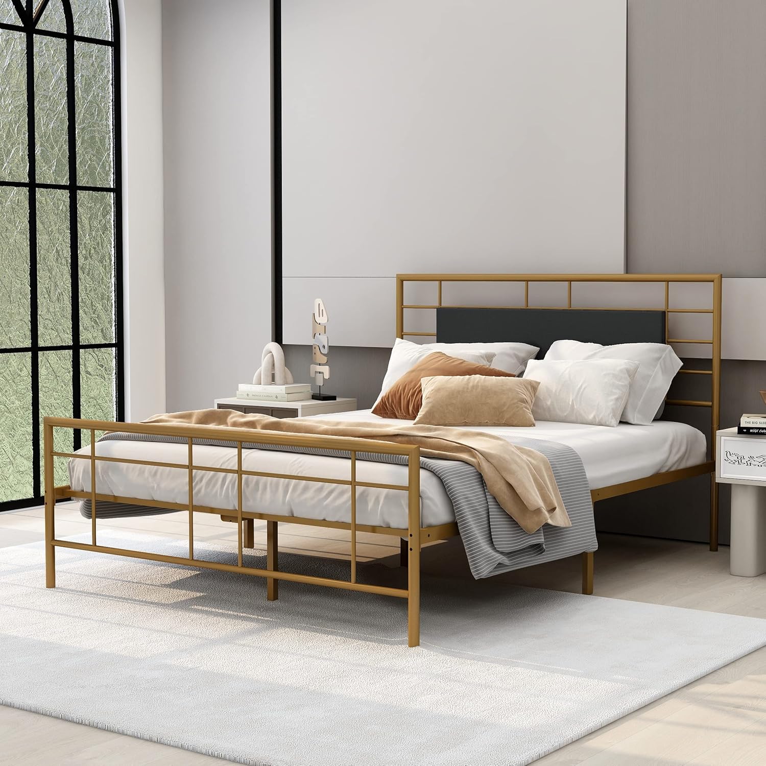 NNV Metal King Size Platform Bed Frame with Headboard and Footboard Under Storage Steel Slat Size Mattress Foundation Black