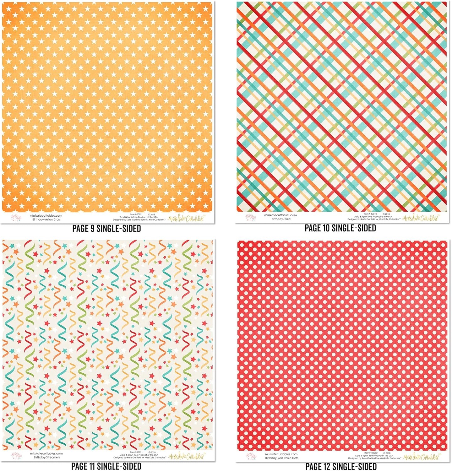 Miss Kate Cuttables Die Cuts & Paper Set – Birthday – for Boy or Girl Parties - 16 Single-Sided 12"x12" Sheets & Over 60 Coordinating Die Cuts - Scrapbook