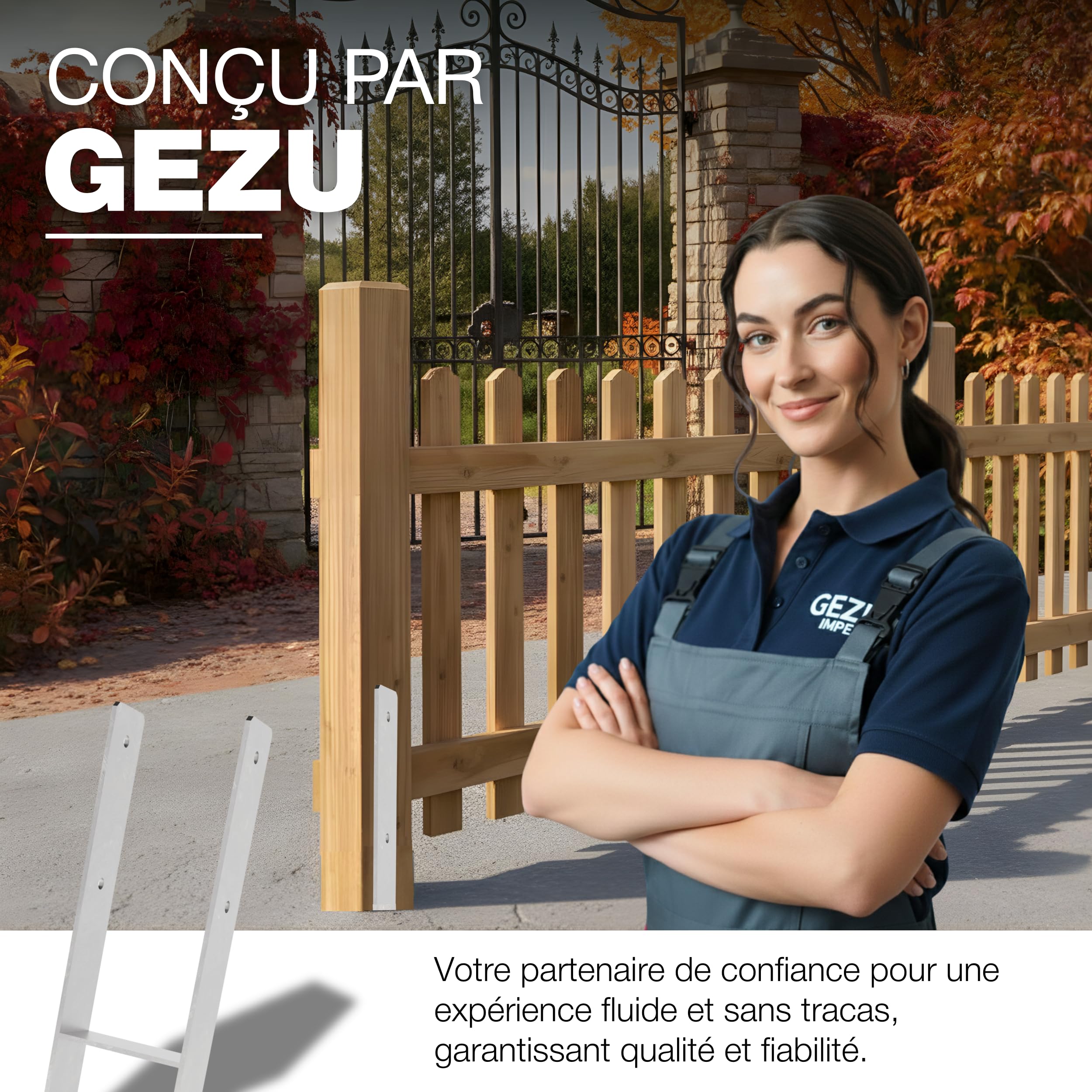 GeZu Impex Support de poteau H 121 x 800 mm | Galvanisé à Chaud Ancre platine bois Pied poteaux clôture