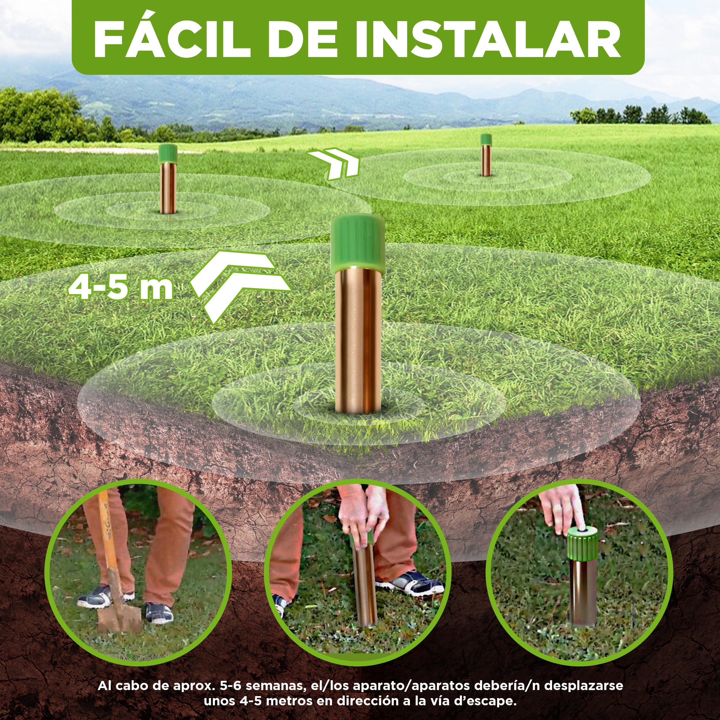 ISOTRONIC Repelente para Topos, topillos y Serpientes: Funciona con Pilas e Incluye una estaca para el Suelo del jardín. Cubre un área efectiva de 1250 m² (2 Unidades).