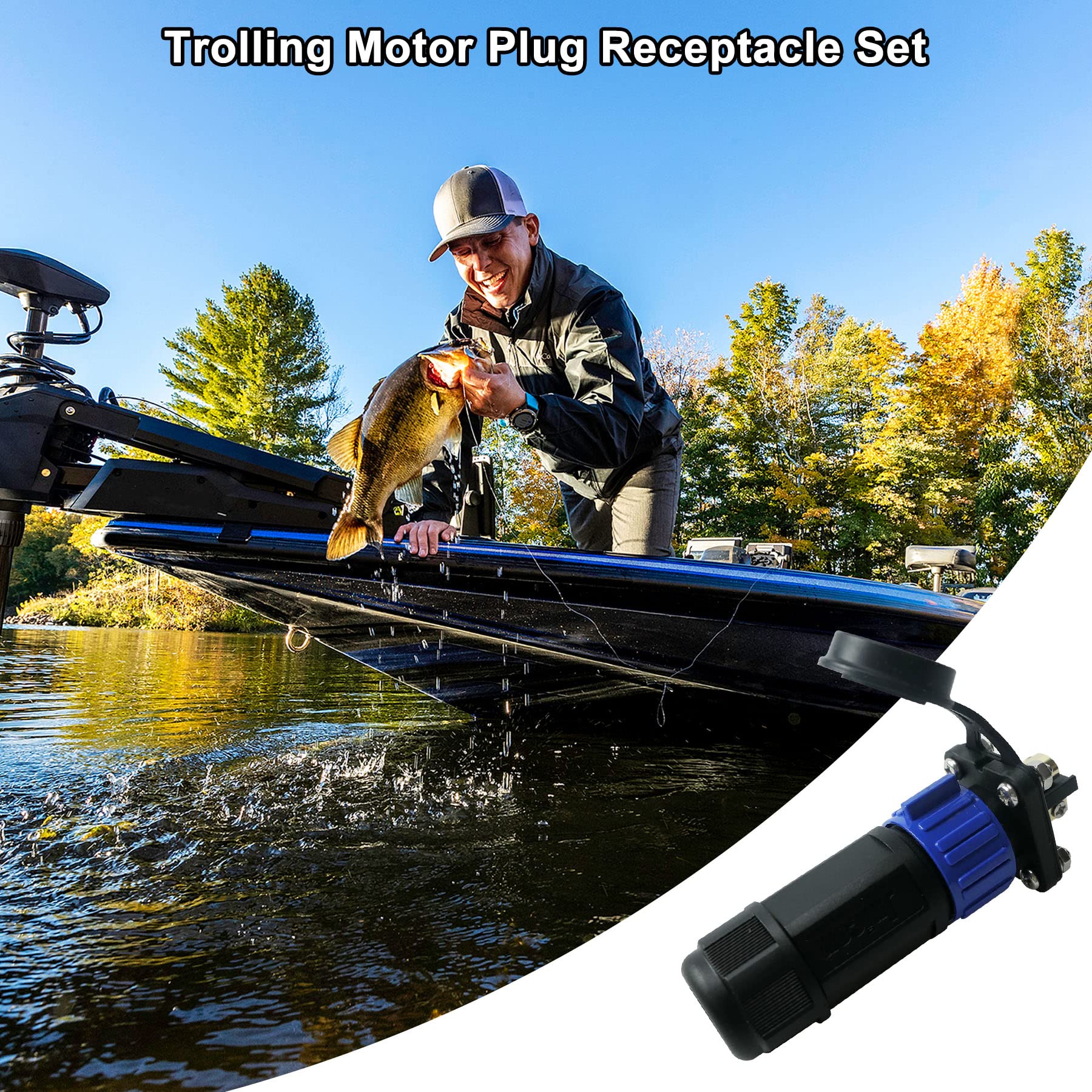 Juego de receptáculos de enchufe de motor de arrastre, conector de alimentación CC para barco marino de 12/24/36/48 voltios, impermeable para motor de arrastre/aparejo de abajo/carrete de pesca