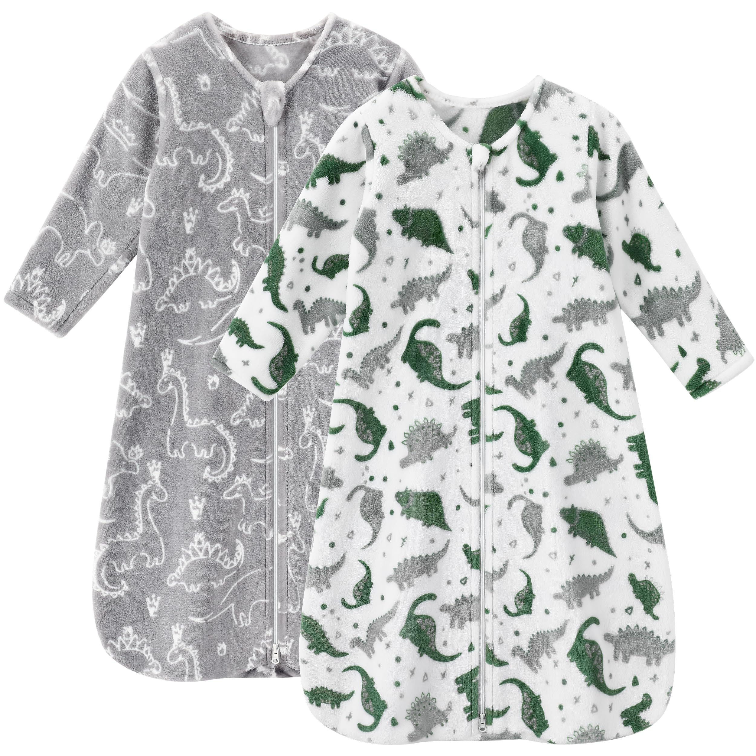 Fleece Baby Sleep Sack 6-12 Months Long Sleeve 2.0 Tog Baby Wearable Blanket with 2-Way Zipper Warm Sleeping Sack for Toddler Infant Newborn - Medium Grey White Dinosaur