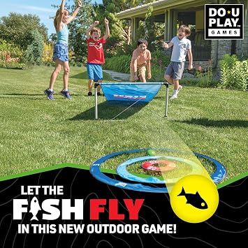 Fish Fly Ball Ramp Game - 6 Balls, 3 Target Rings, 1 Fish Fly Ramp, Carrying Bag Included - Backyard Carnival Games for Adults or Kids - 2 to 6 Players - Ages 3+