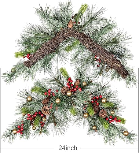 Miniatura 10 de DearHouse Botín de Navidad artificial de 24 pulgadas, con colección de pino invernal y luces LED para decoración del hogar