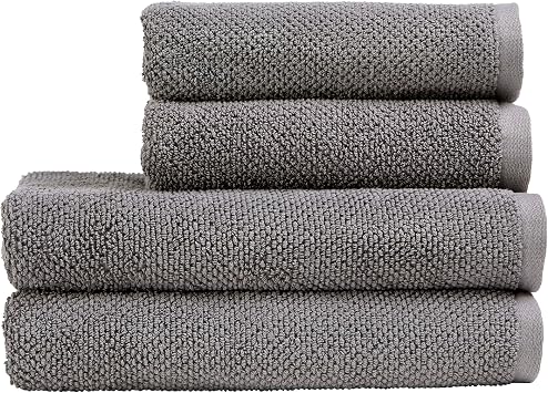 Christy Brixton Bath Towel Set | 2 Bath Towels 2 Hand Towels | Invigorating Textured Finish | Super Absorbent | 4 Piece Bathroom Towel Set | Titanium Grey
