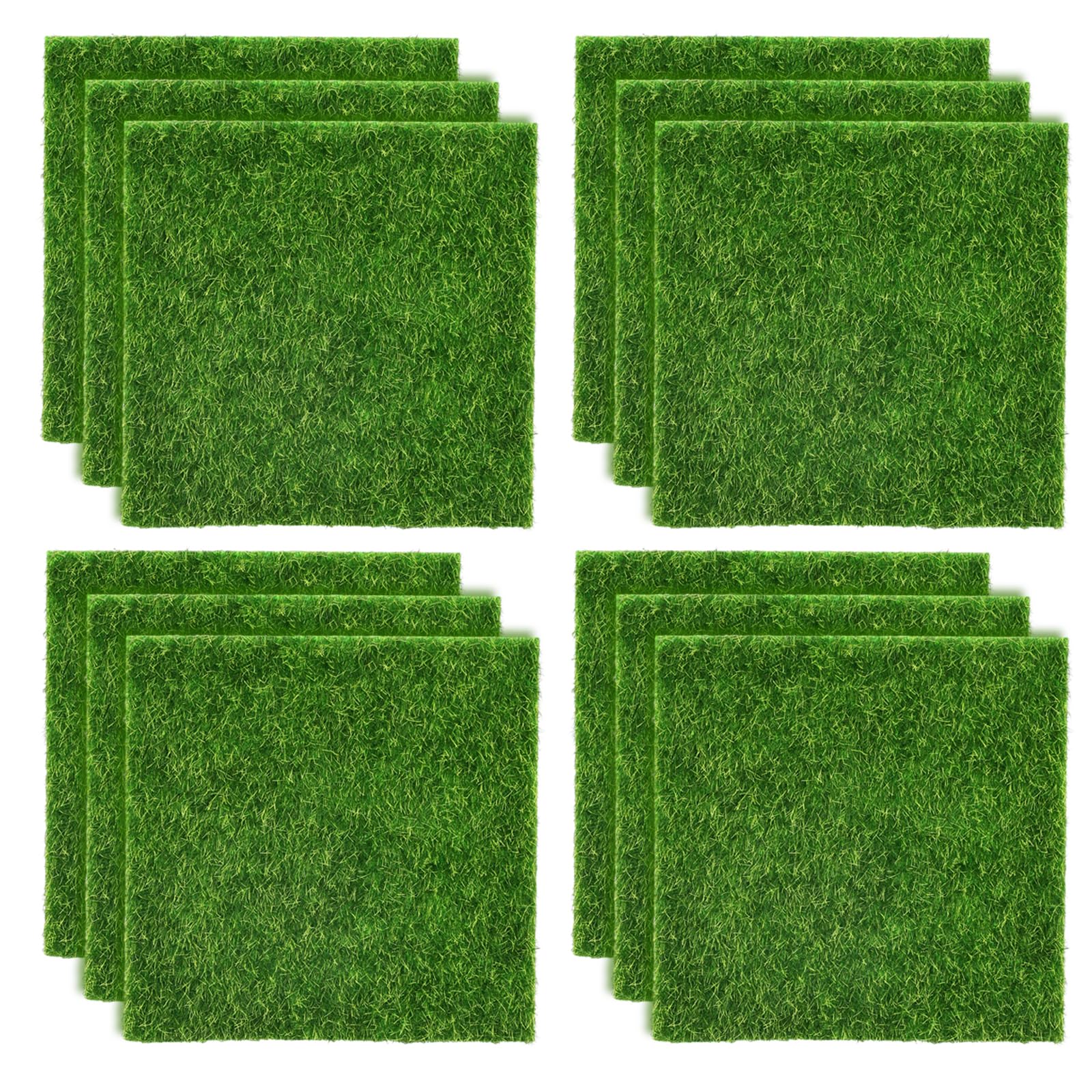 Photo 1 of Shindel 12 Packs Fake Grass Decor for Crafts, 6" x 6" Fairy Artificial Grass for Miniature Garden, Dollhouse Ornament DIY Decoration