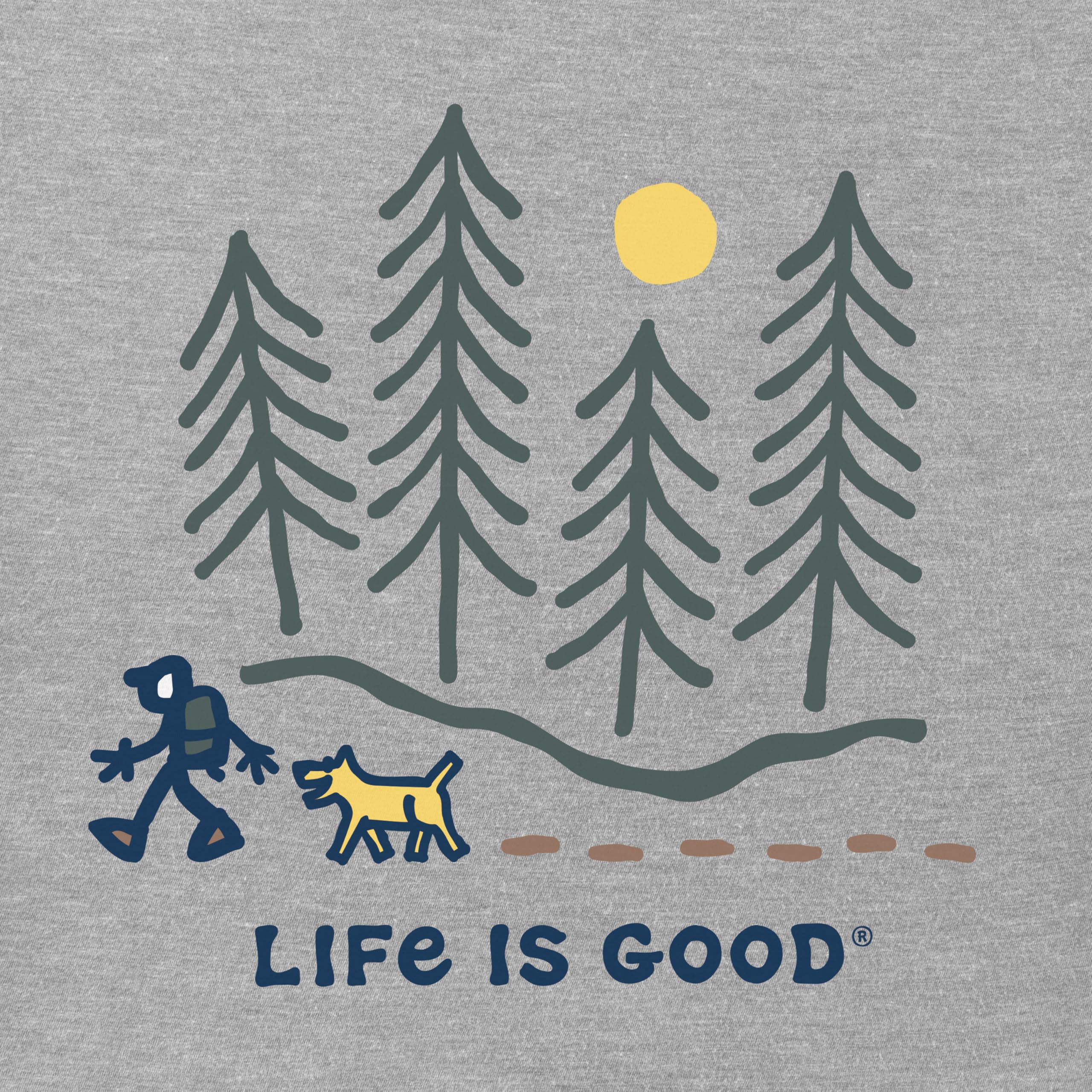 Life is Good Crusher - Camiseta de Manga Corta para Hombre, de algodón, con gráficos, Estilo bernés, Senderismo por el Bosque