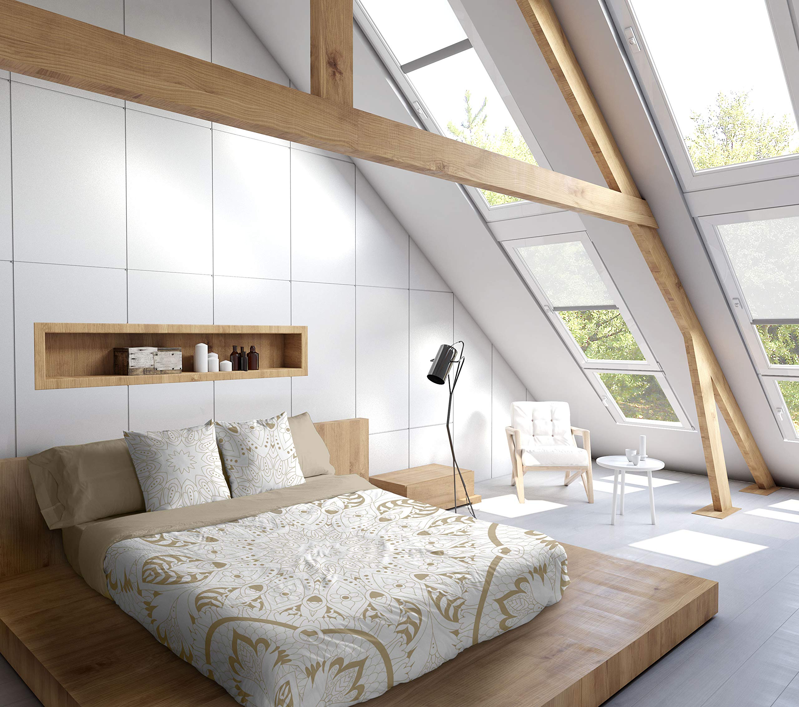 TSUKI This Duvet Cover, Cotton, White, Brown, 105 cm Bed