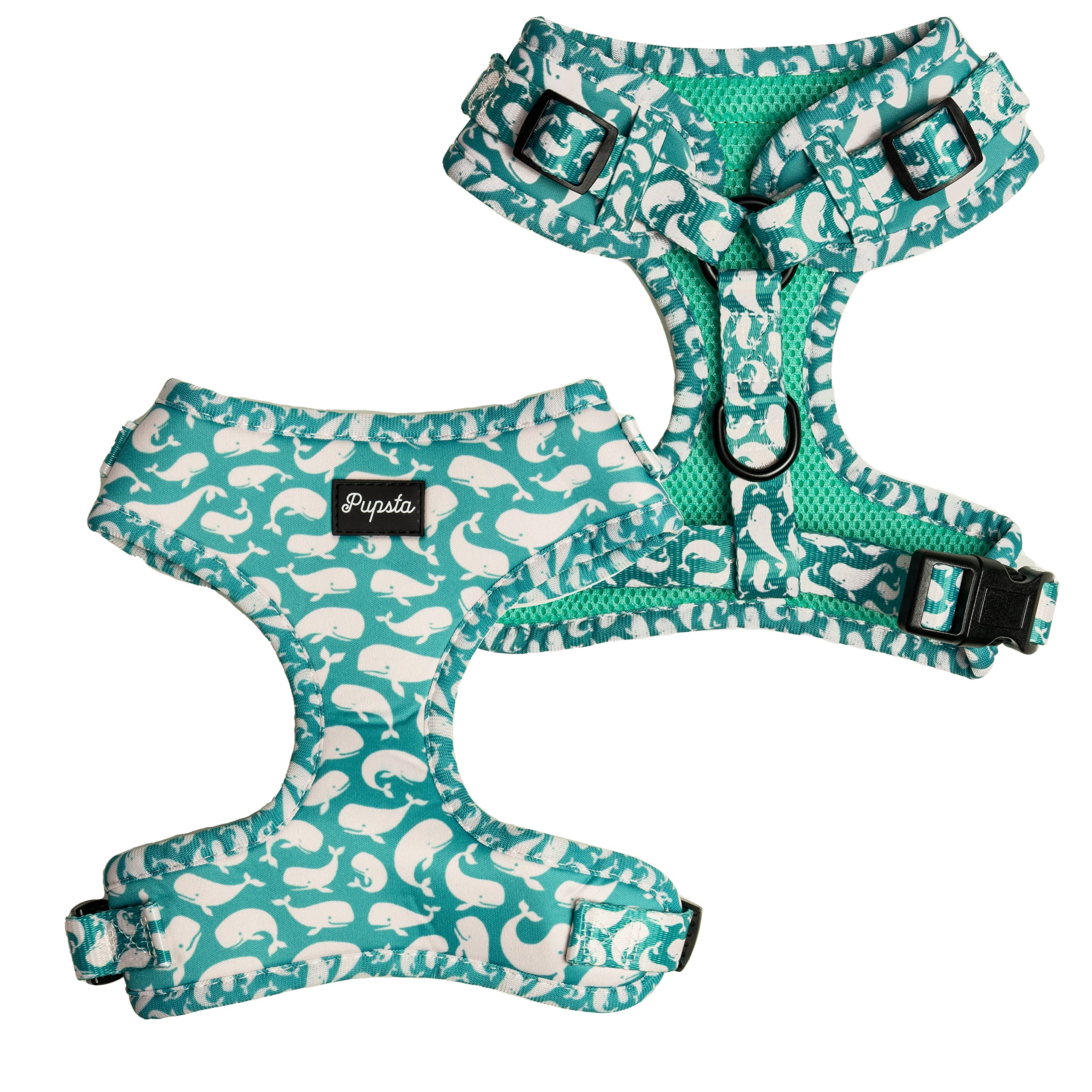 Pupsta fully adjustable Large dog harness, Green Whales