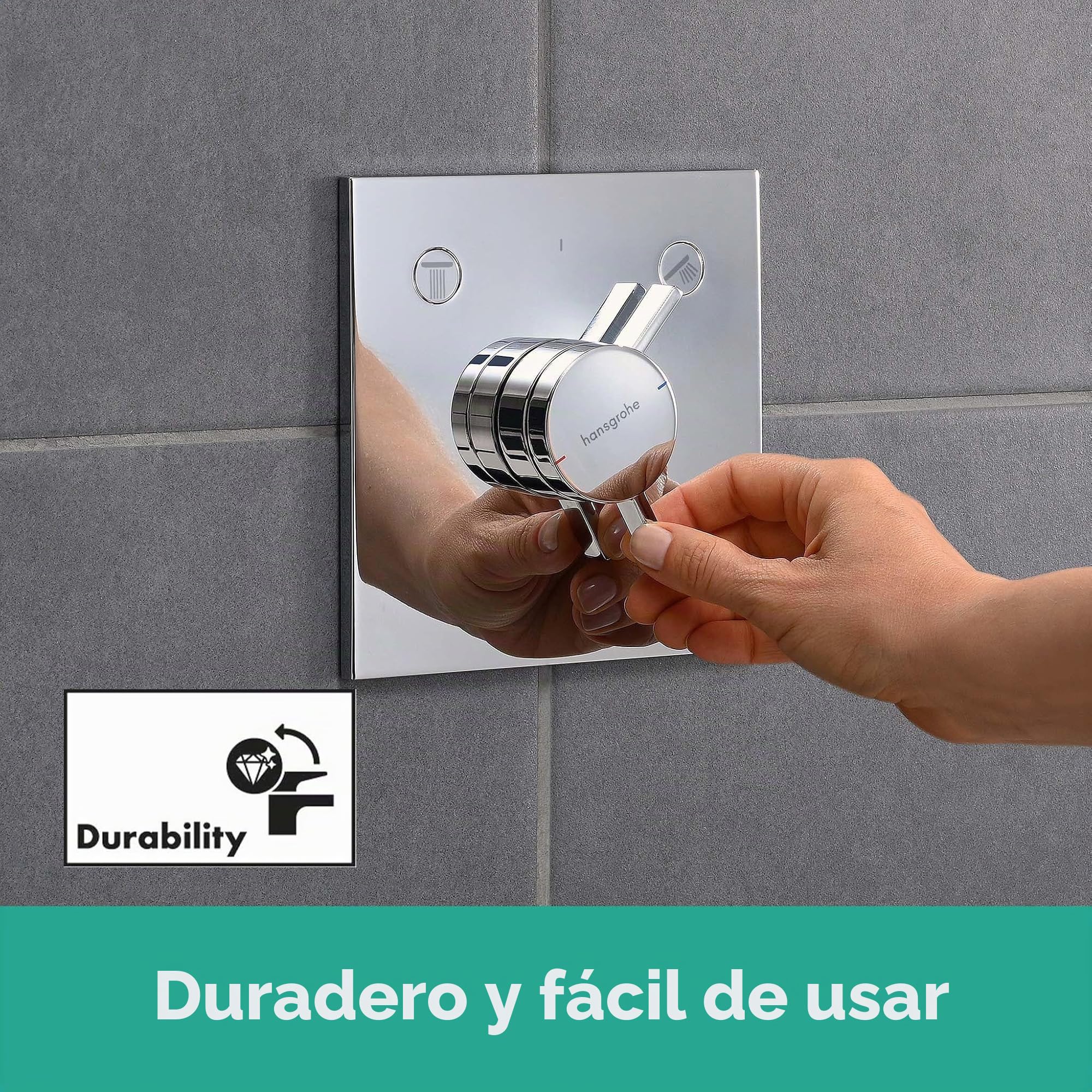 hansgrohe DuoTurn E, grifo de ducha empotrado para 2 funciones, grifo monomando ducha rectangular, mezclador monomando de ducha para iBox universal 2, cromo