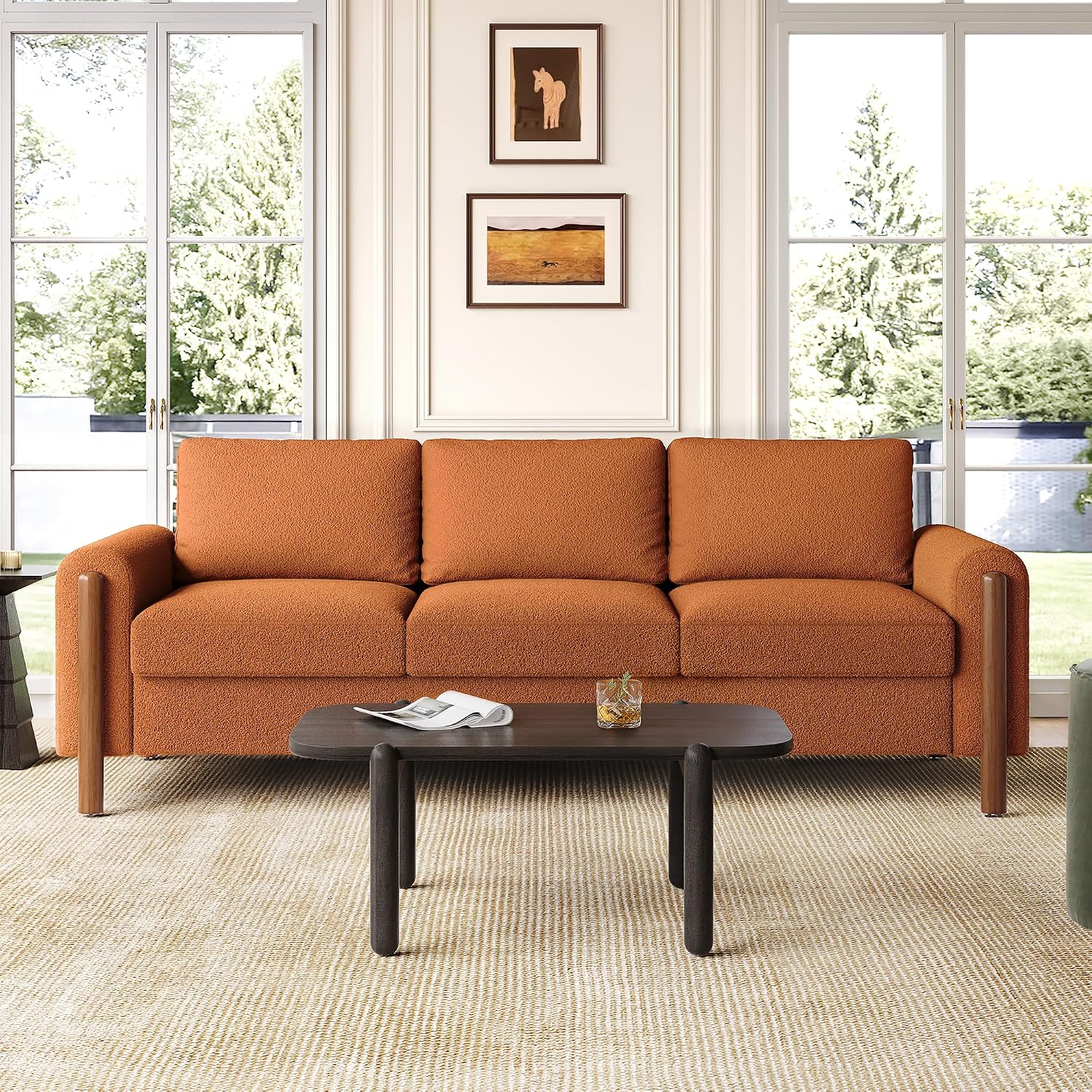 Amazon.com: Merax 83.86" 3-Seater Sofa, Curved Armrest with Integrated ...