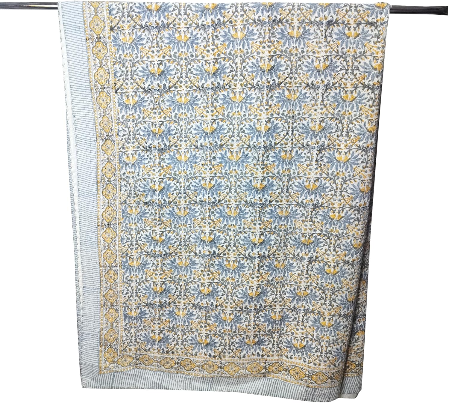 Kantha King Indian Block Print Quilt Throw Bedspread Blanket Cotton Bed Cover Boho Kantha Quilts (California King US Size 108x108 Inch)