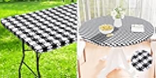 Spotjoy Picnic Table Cloth, Waterproof Elastic Fitted Table Covers for 6 Foot Tables and 36