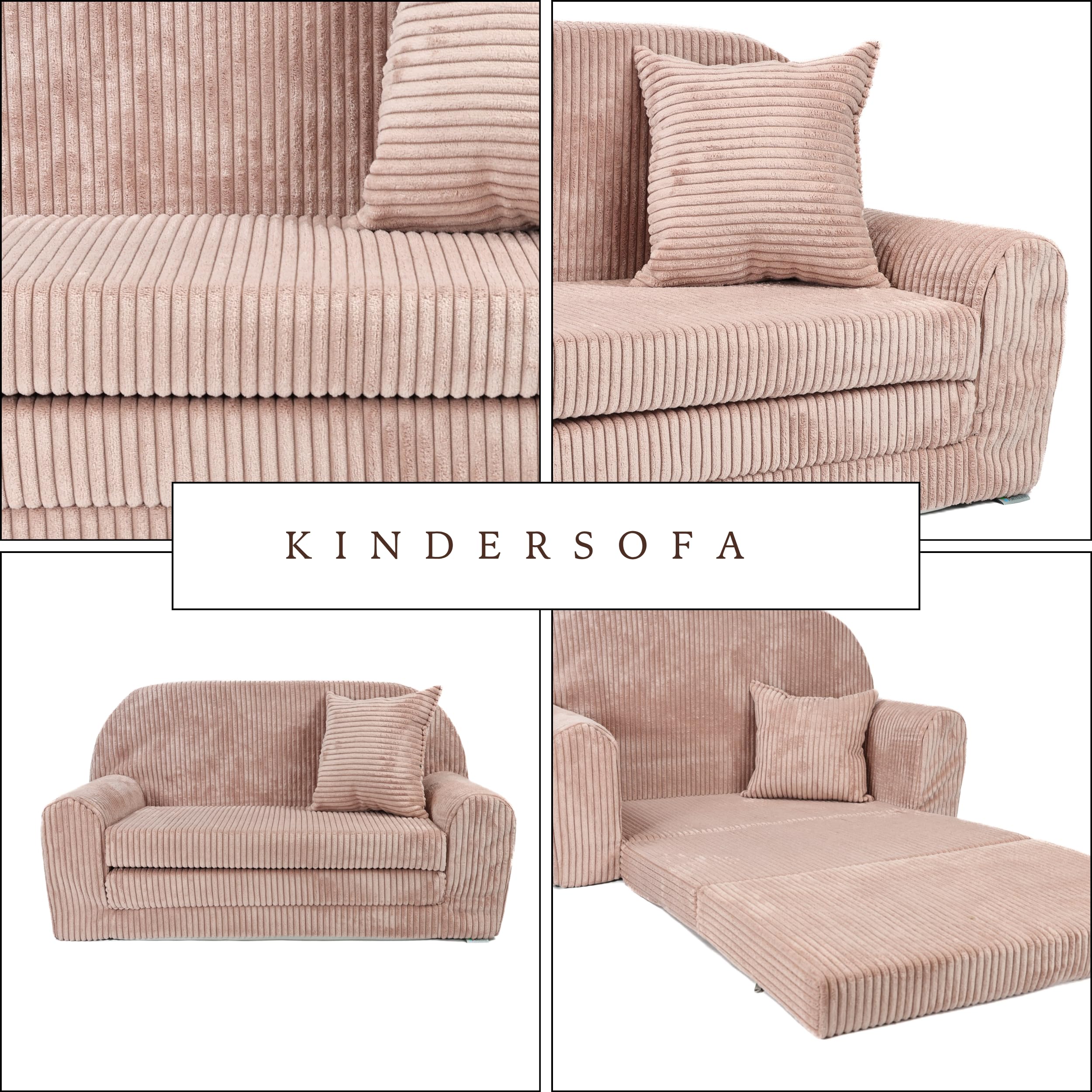 FORTISLINE Kindersofa ausklappbar 78x45x40 cm - Kindercouch aus Cord mit Liegefläche 104 cm, Mini Sofa für Kinderzimmer, Abnehmbarer waschbarer Bezug, Oeko-TEX Standard 100