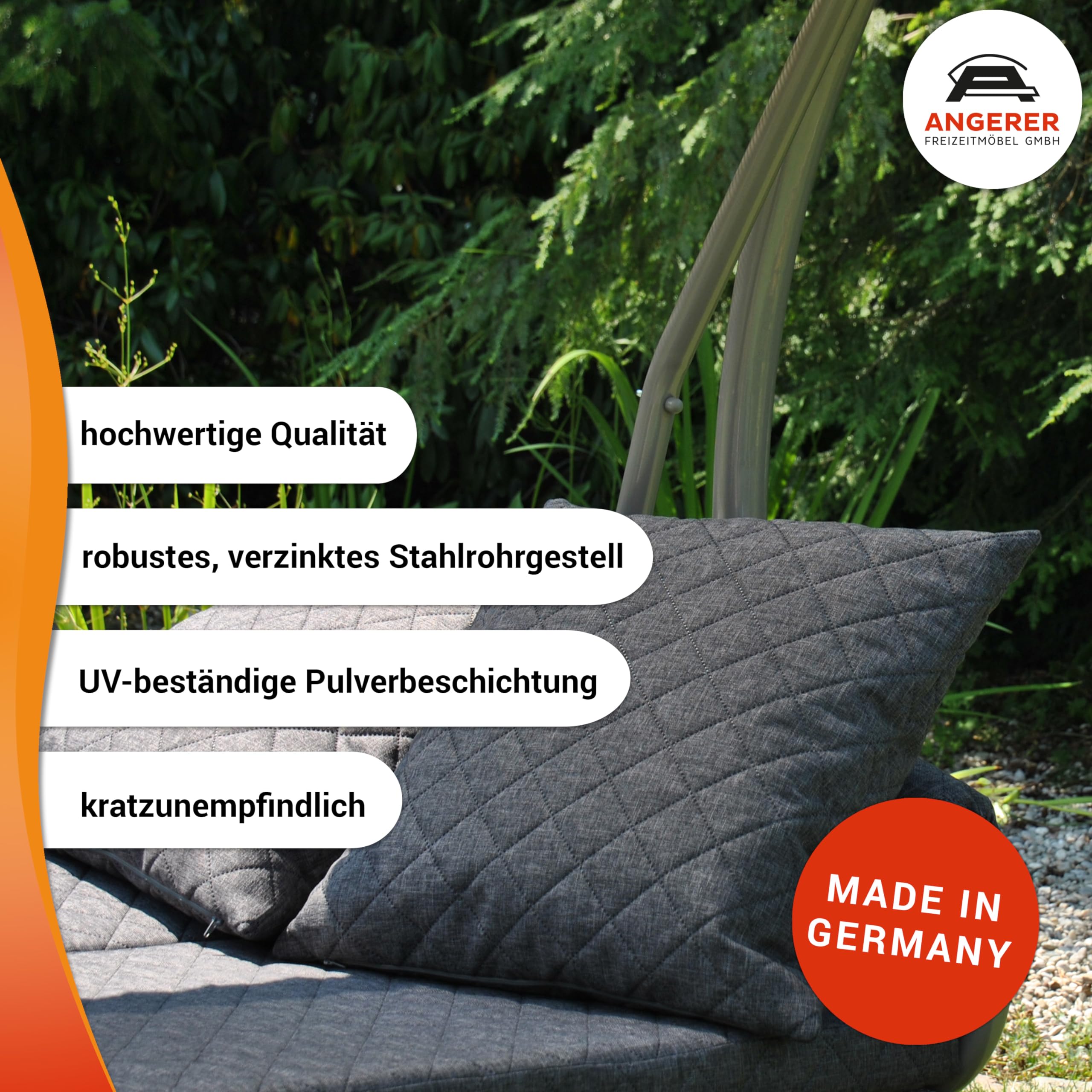 ANGERER Hollywoodschaukel Trend Joy hellgrau | Gartenschaukel Made in Germany, Schaukel zum Sitzen, Liegen und Entspannen, inklusive Bett-Funktion, einfache Montage