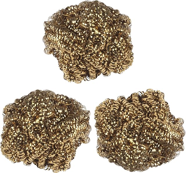 Kleeneze KL072177EU Antibacterial Brass Scourers Wire Scouring Cleaning Pads, 3 Pack Ideal for Pots, Pans, Tough on Grease and Food Stains