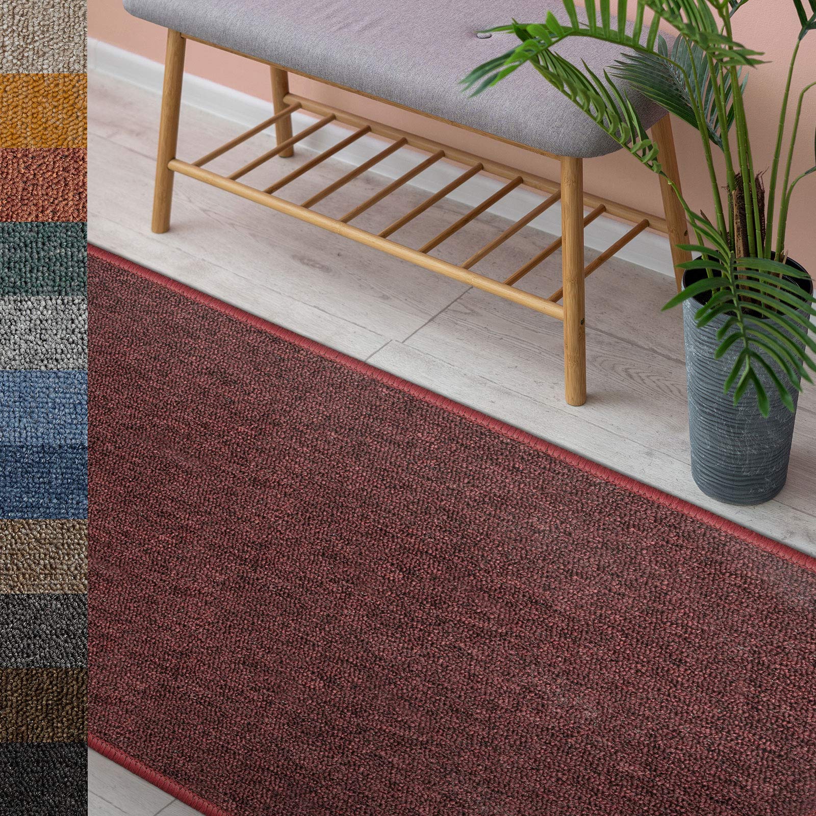 Floordirekt Wine Red 16 London Rug | Living Rug Or Runner For Kitchen, Hallway And Living Room | Durable And Easy To Clean | 11 Colours And Many Sizes (67 X 200 Cm, )