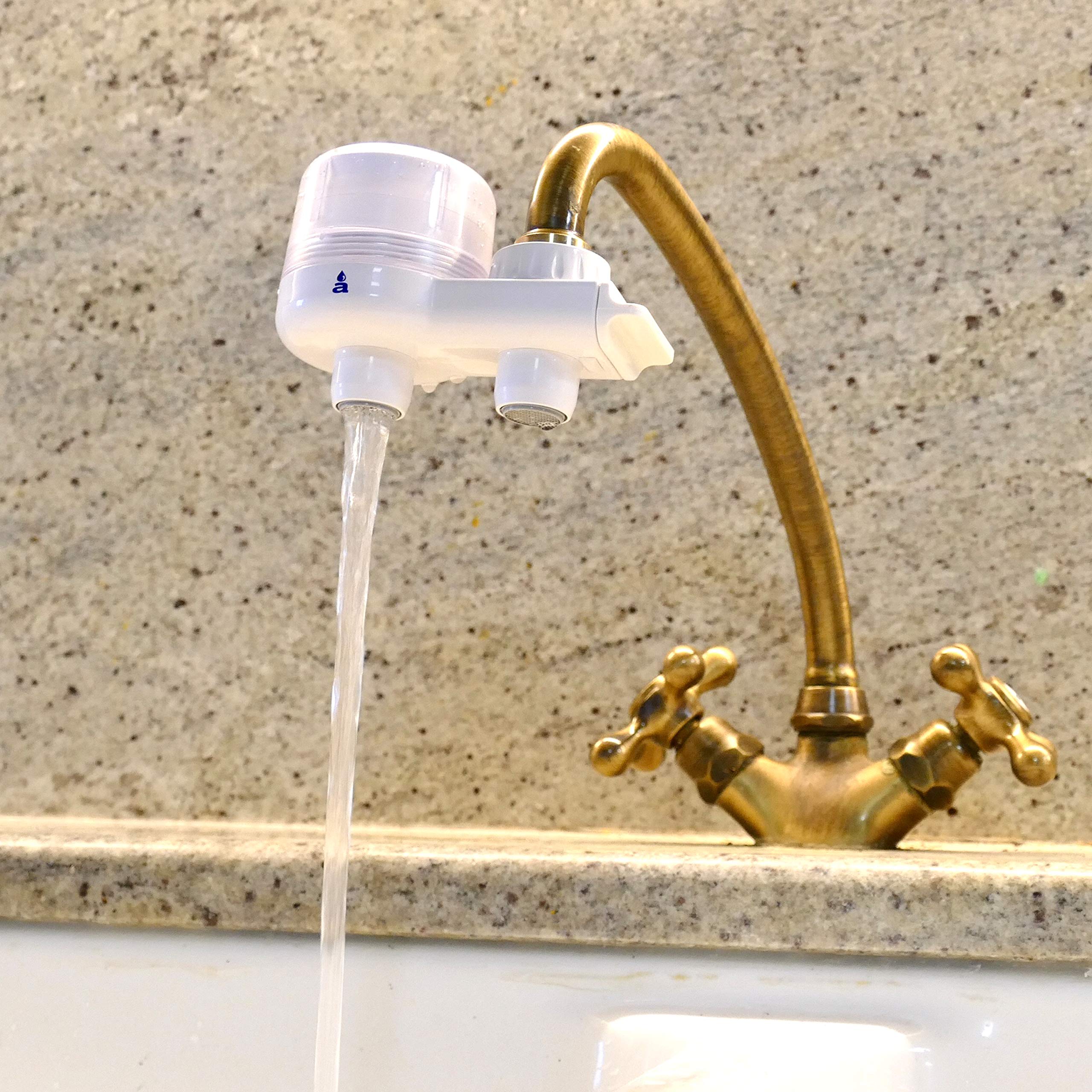 Aquasan Aquacompact + 3 Cartucce Ricambio Filtro Rubinetto Depuratore Microfiltrazione Filtraggio Acqua Potabile Sistema Filtrante MultiStadio per Rubinetto Rimuove Batteri Gusto Odore Indesiderati