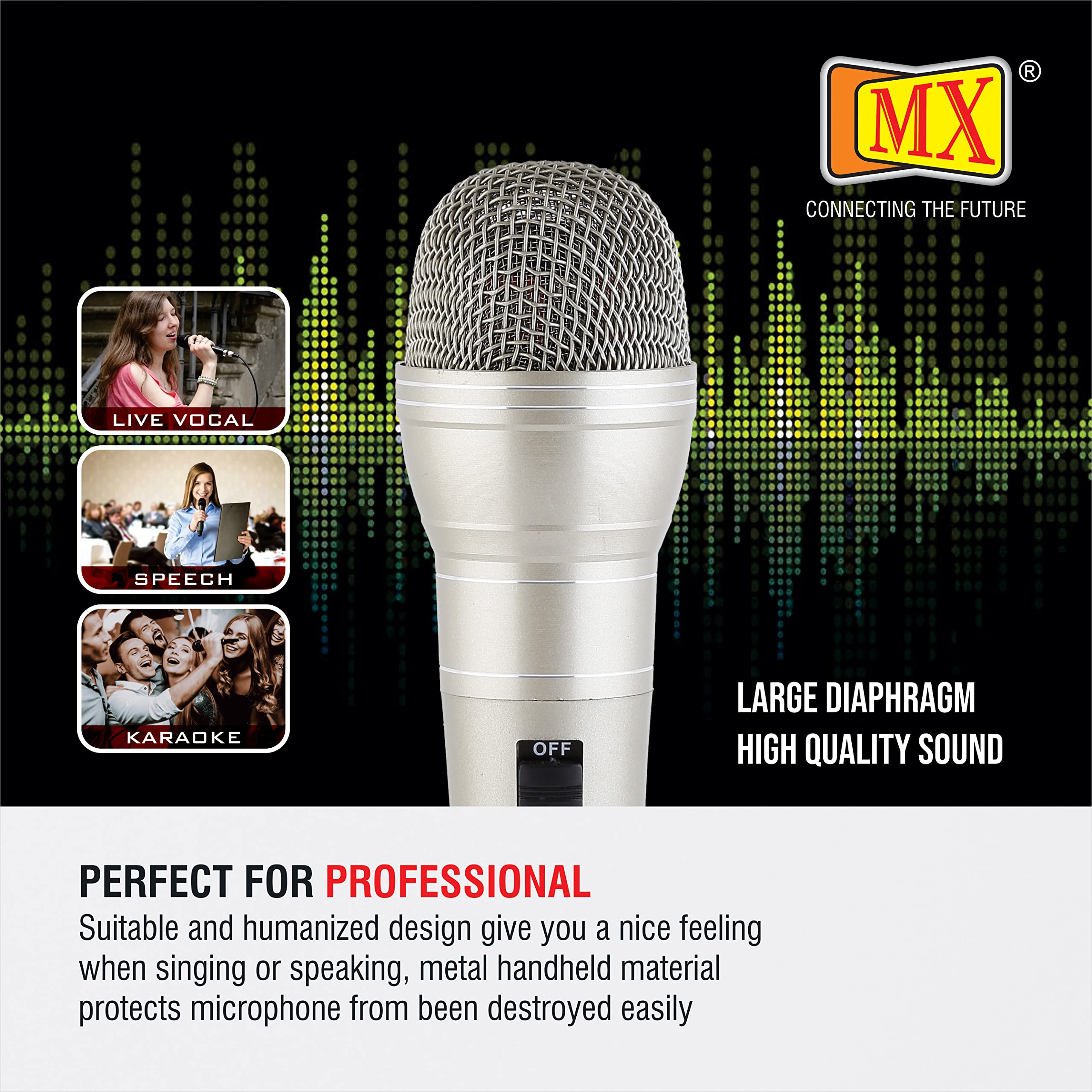 MX Wired Dynamic Microphone with 6.3mm Jack Professional Cardioid Vocal Mic for Karaoke PA System DJ Church Events Handheld Wired Mic with On/Off Switch for Speaker & Amplifier 4