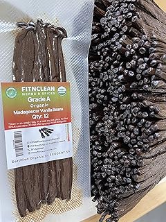 12 Madagascar Vanilla Beans Grade A for Extract, Baking and Essence by FITNCLEAN VANILLA| 6"-7.5" Bourbon Fresh Gourmet NON-GMO Whole Pods