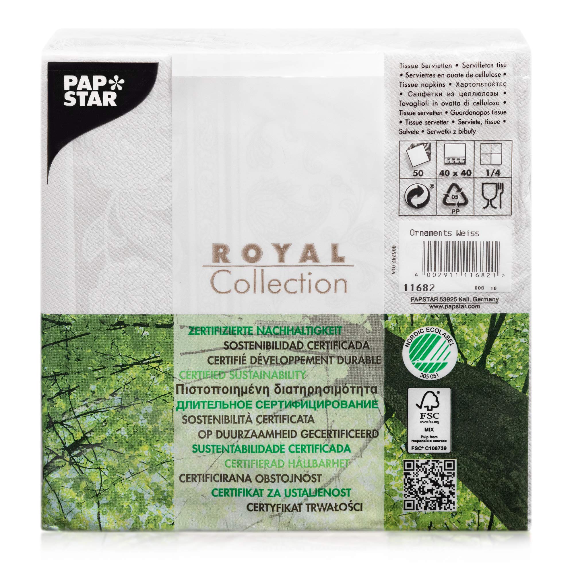 Papstar Cloth-Like Disposable Dinner Napkins, 16”x16” ¼ Fold, 50 Pack, 12 Different Color options, Ornaments