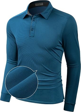 Derminpro Mens Polo Shirts Long Sleeve Quick Dry Athletic Golf T-Shirts