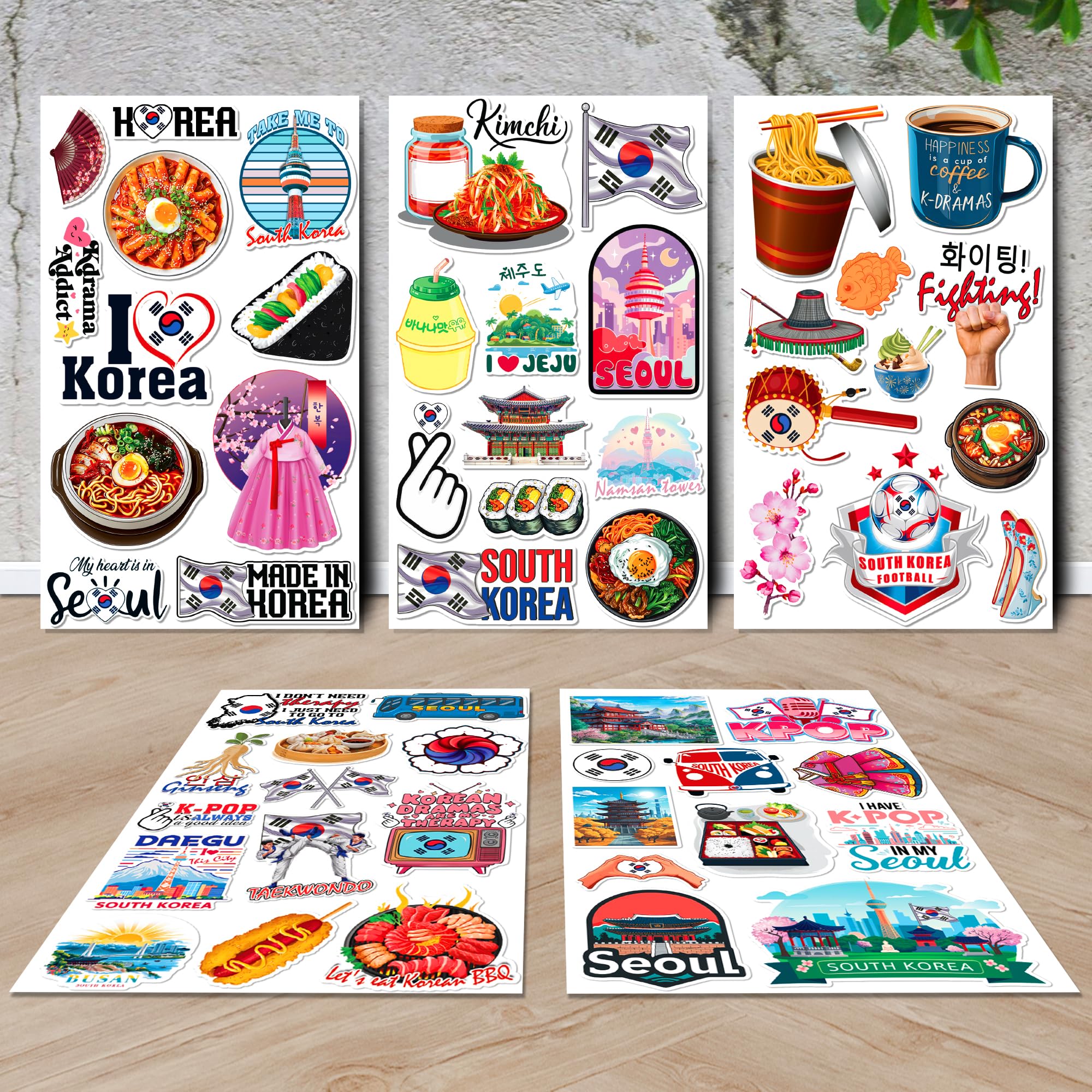 Korea Travel Stickers 50 Pieces Vinyl Waterproof Decal for Laptop Water Bottle Phone Car Window Bike Motorcycle Stakeboard Scrapbook Korean Sticker Gifts