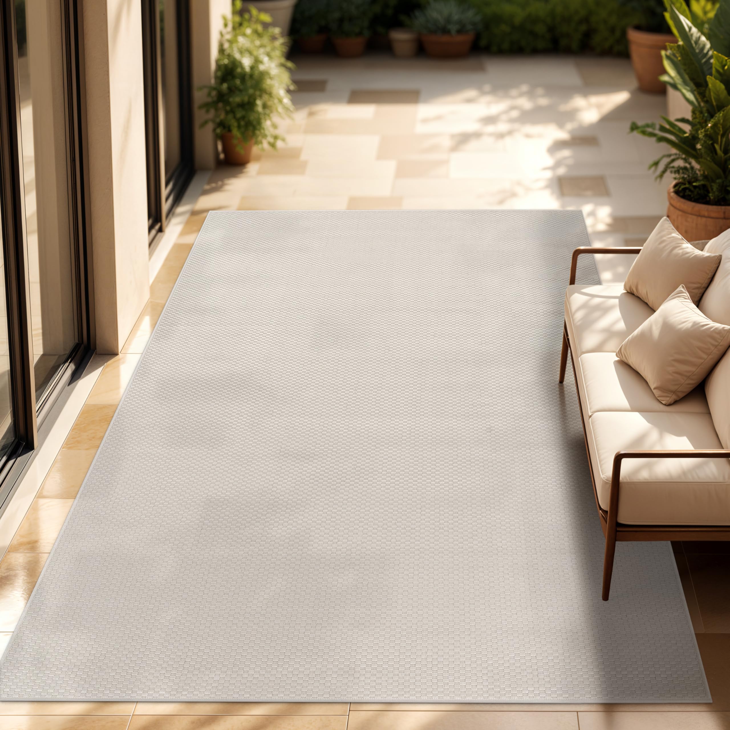 Buiten Vloerkleed Tapijt Voor Binnen En Buiten Balkon Terras Keuken Tapijt Modern Boho Eenkleurig Mottled, Maat:160x220 cm, Kleur:Grijs